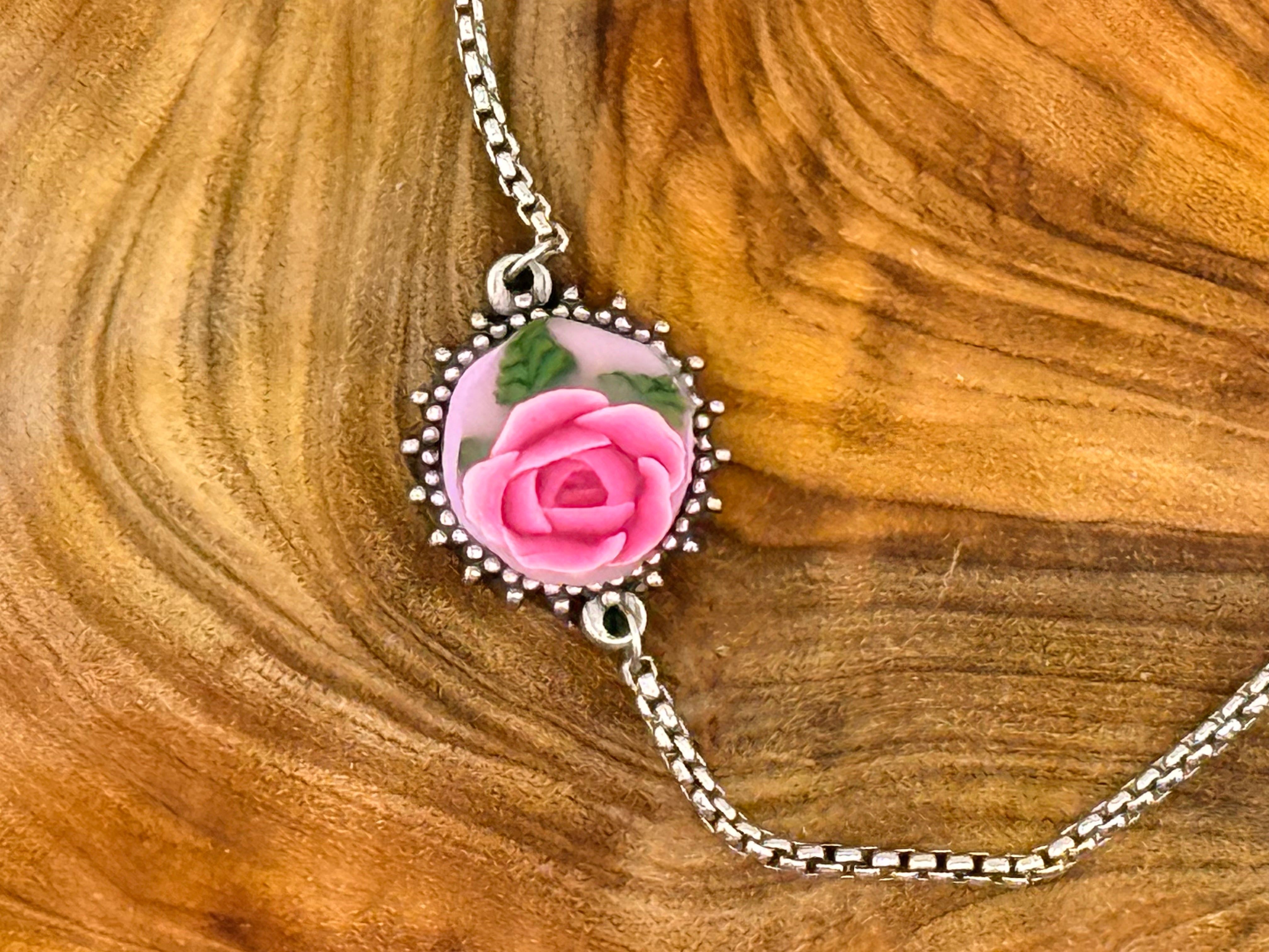 Pink Rose Stainless Steel Adjustable Slider Bracelet