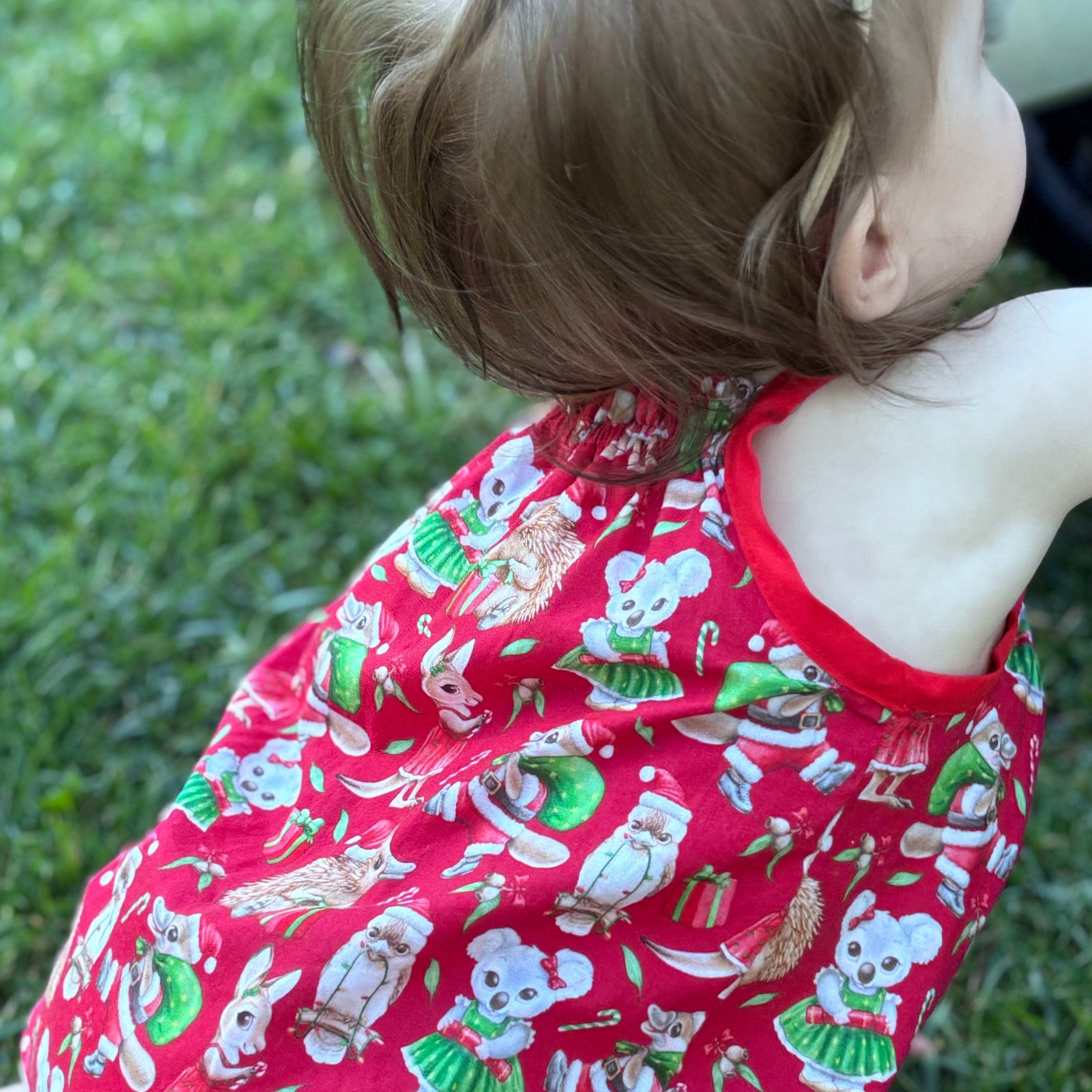 Christmas Baby Girl Romper and Headband Set - Red Aussie Animals