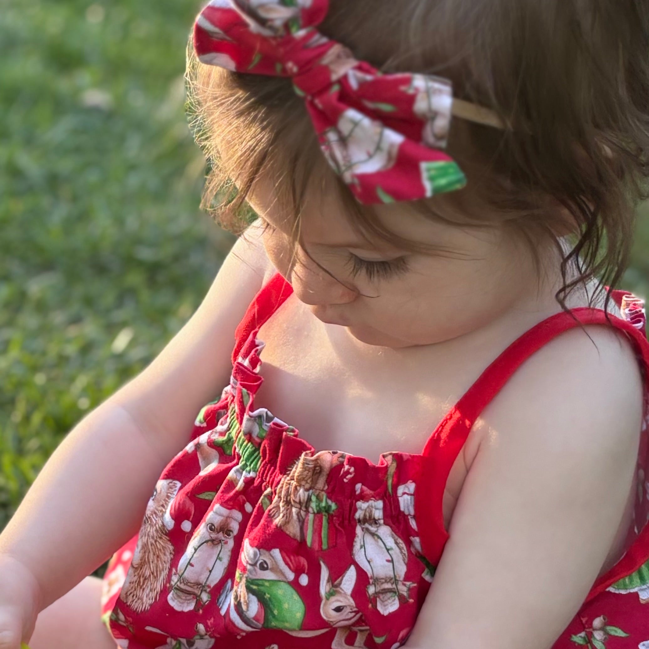 Christmas Baby Girl Romper and Headband Set - Red Aussie Animals