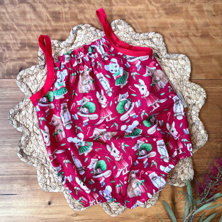 Christmas Baby Girl Romper and Headband Set - Red Aussie Animals