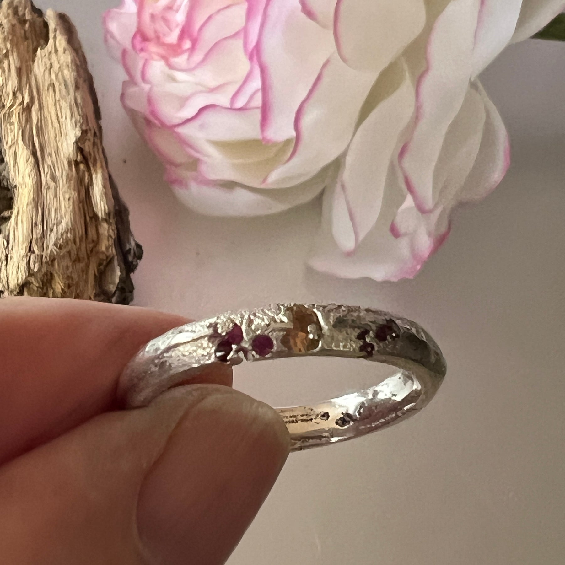 “Outback Sunsets” Sterling Silver Yellow/Pink Sapphires-Ring size “T”