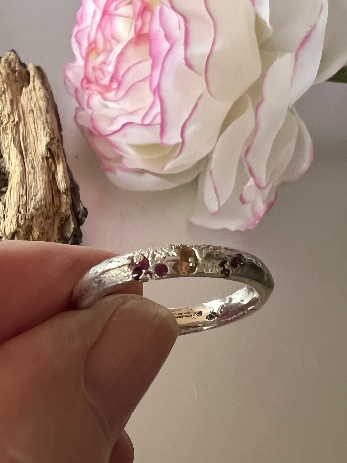 “Outback Sunsets” Sterling Silver Yellow/Pink Sapphires-Ring size “T”