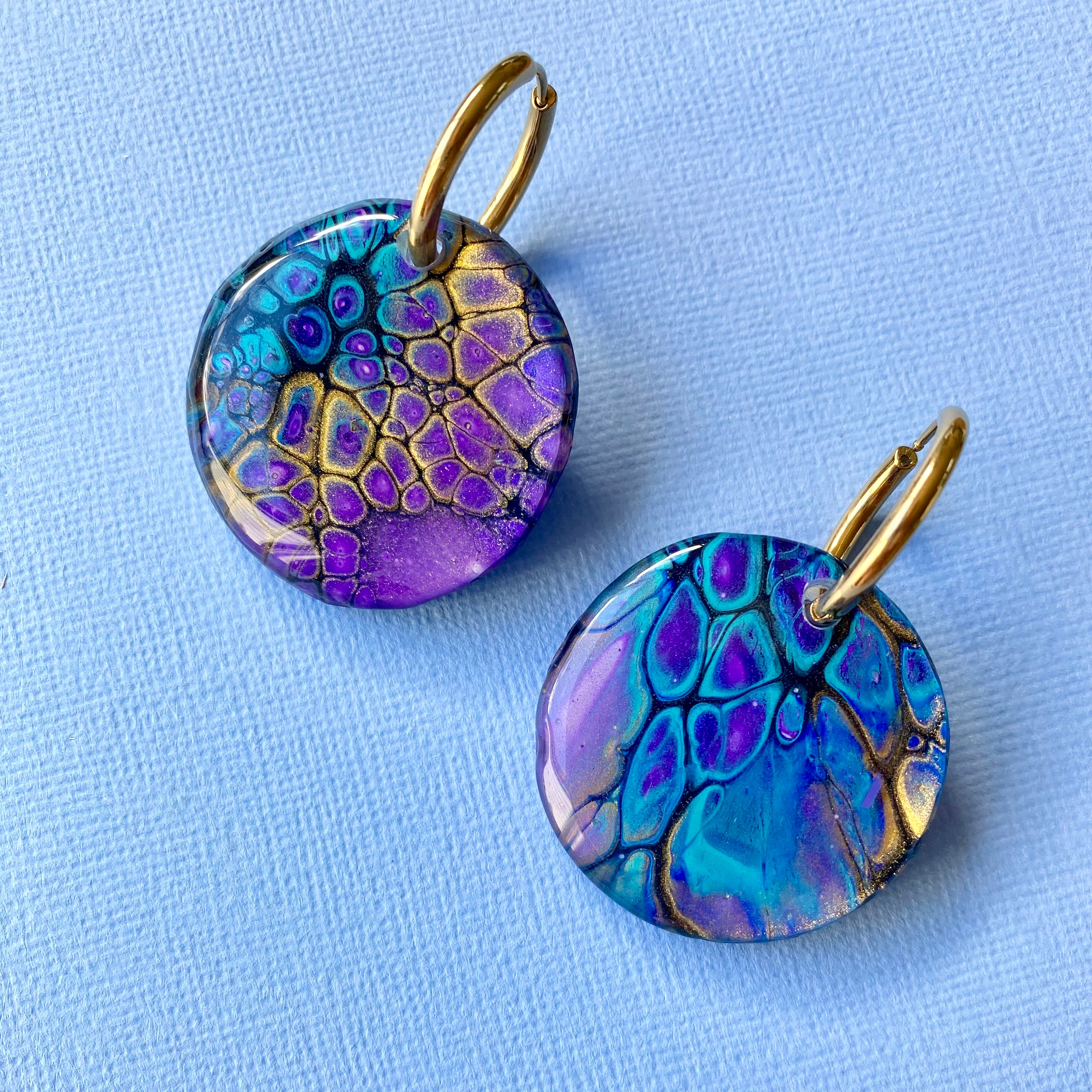 Turquoise Purple Gold Dangle Earrings