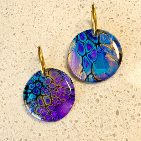 Turquoise Purple Gold Dangle Earrings