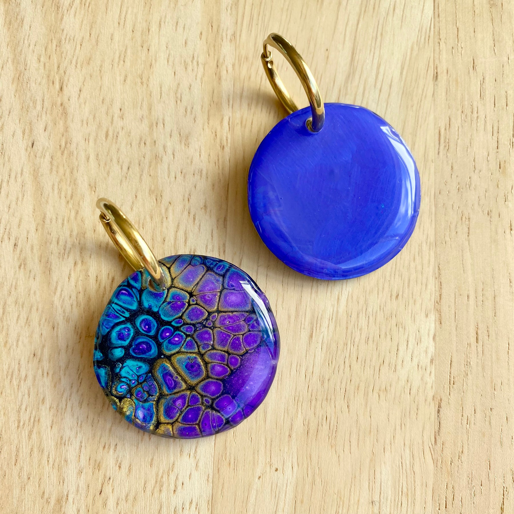 Turquoise Purple Gold Dangle Earrings