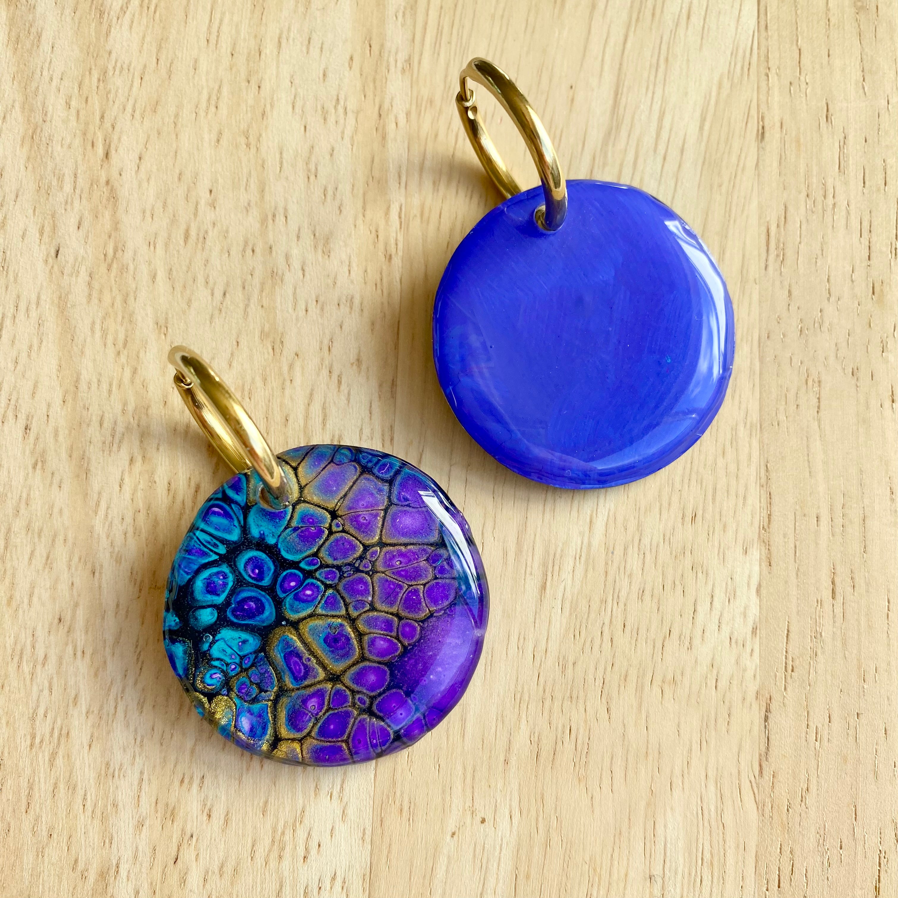 Turquoise Purple Gold Dangle Earrings