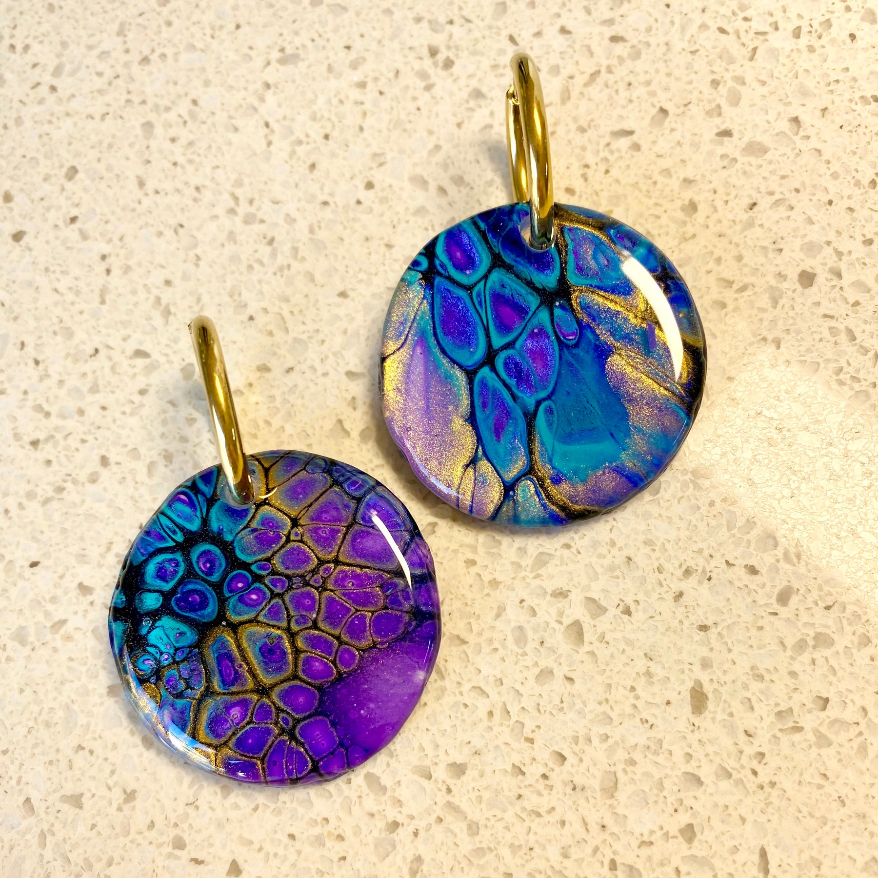Turquoise Purple Gold Dangle Earrings