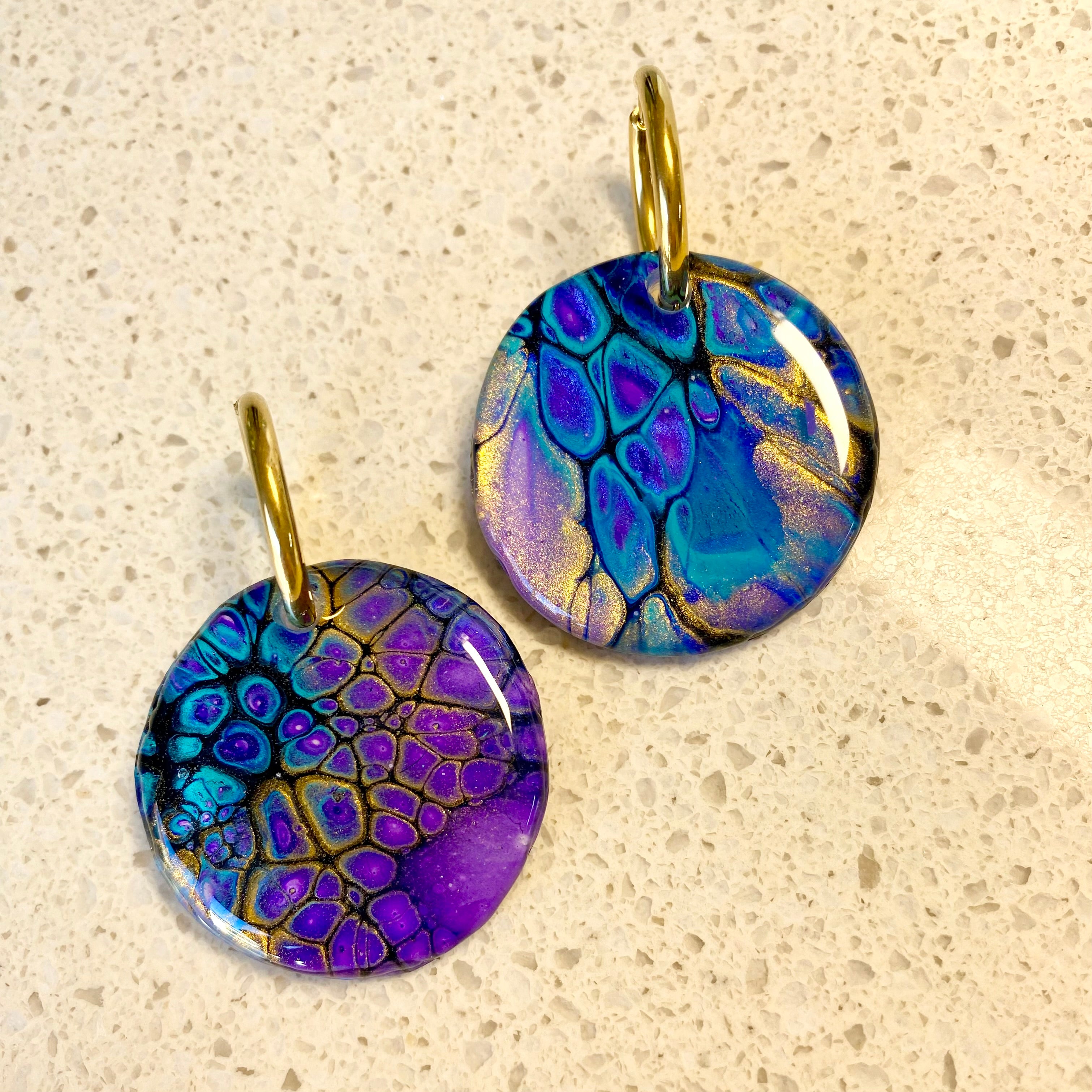 Turquoise Purple Gold Dangle Earrings