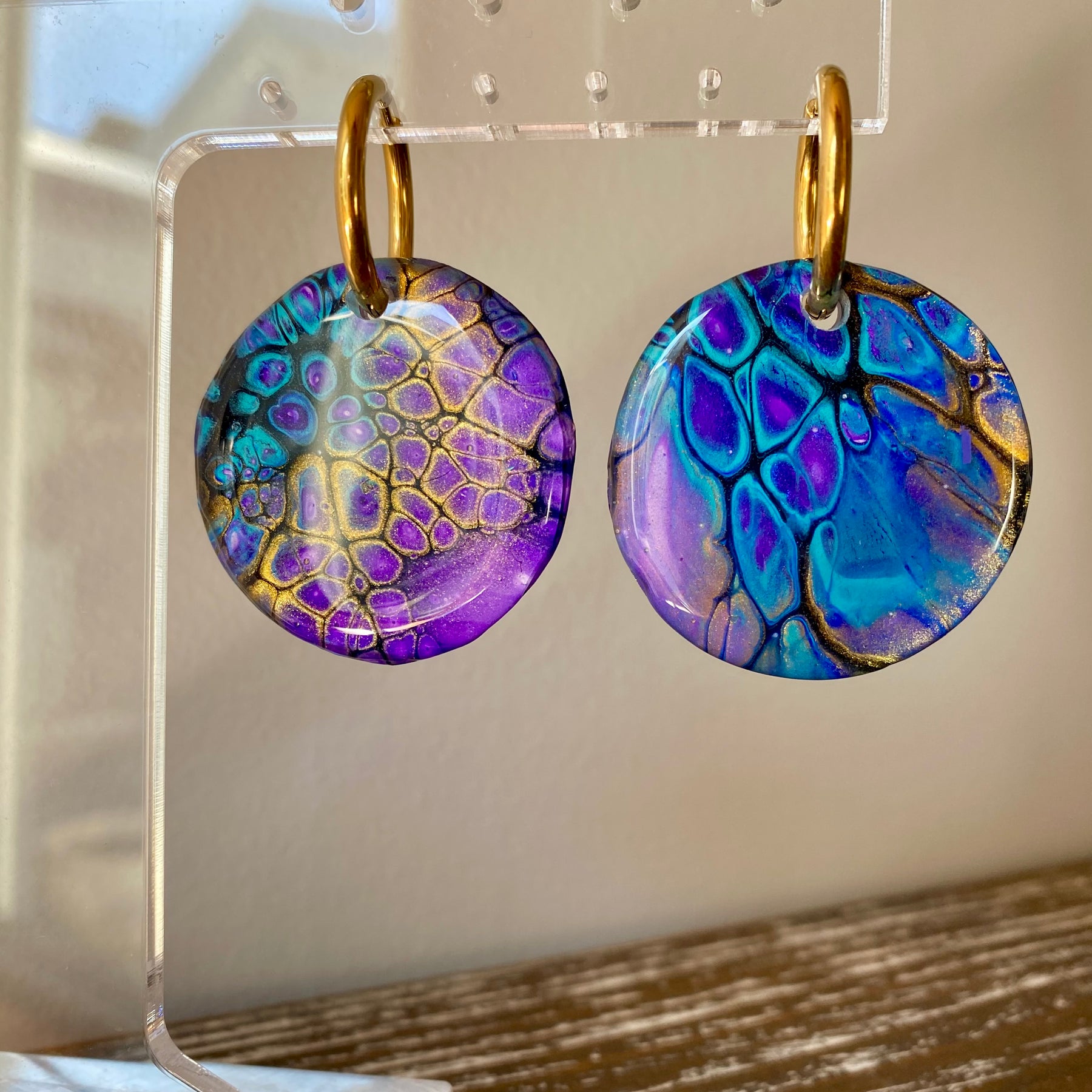 Turquoise Purple Gold Dangle Earrings