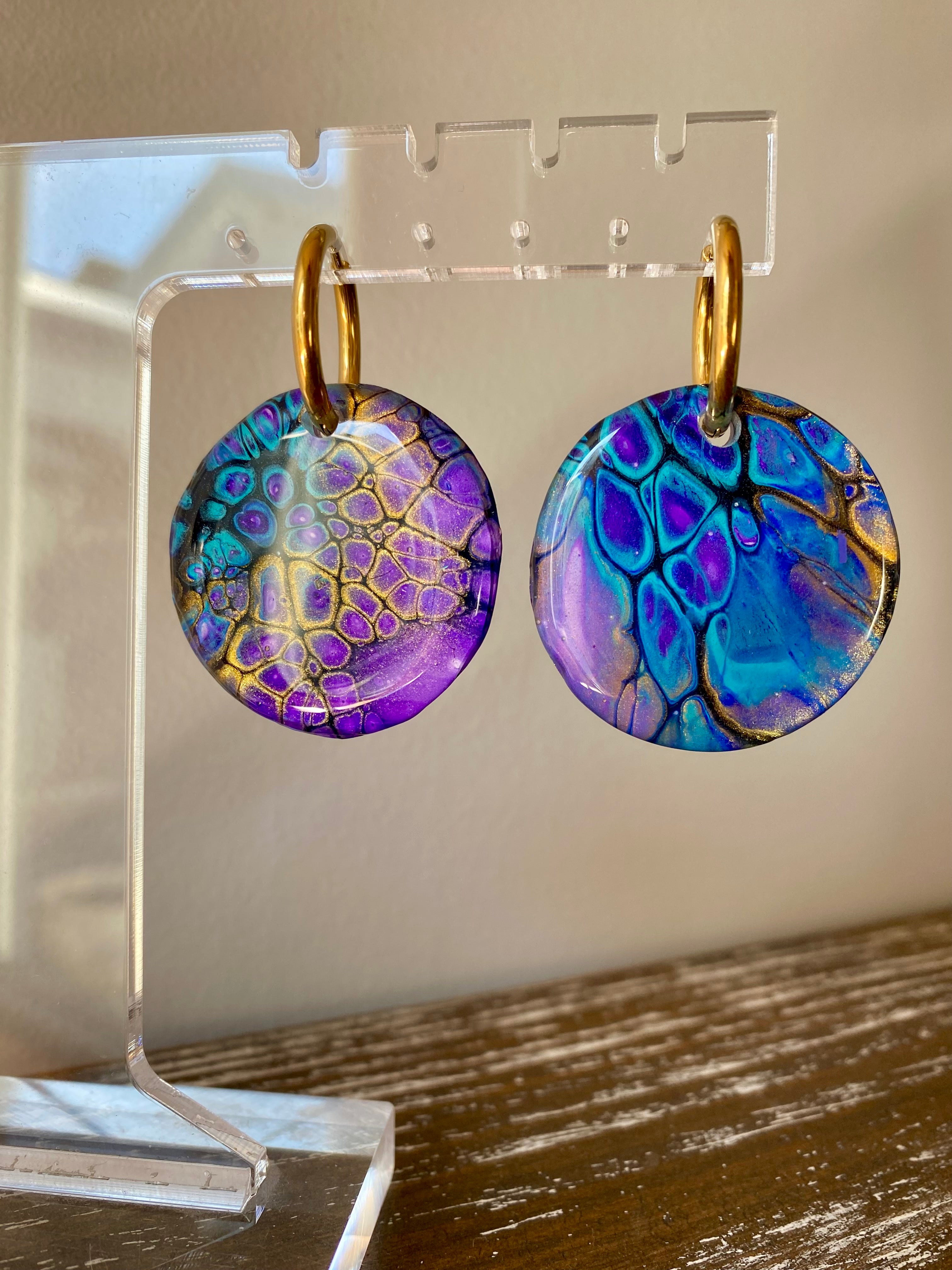 Turquoise Purple Gold Dangle Earrings