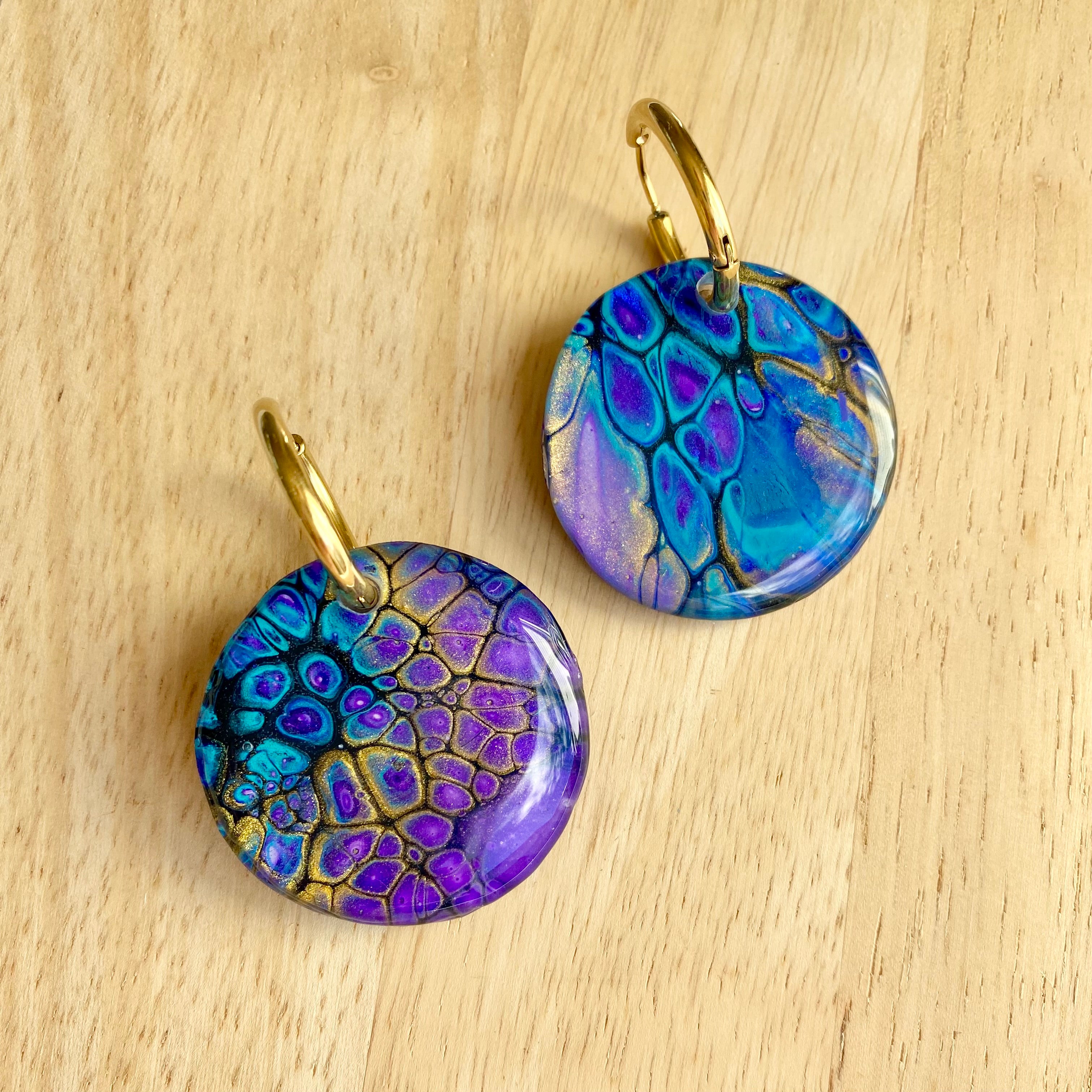 Turquoise Purple Gold Dangle Earrings