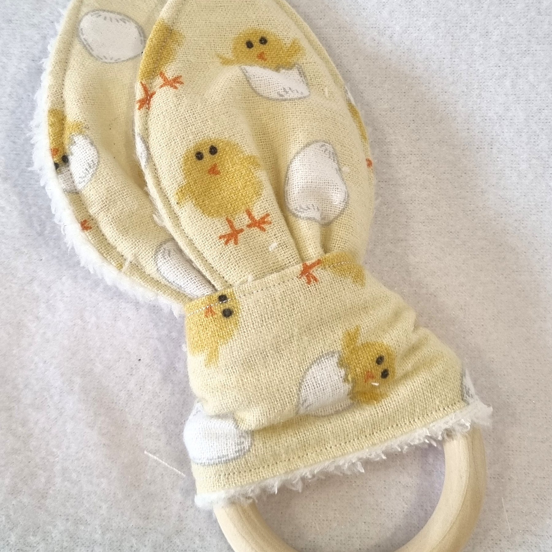 Handmade - Yellow Chicken Themed - 3 options available - Taggy, Bib and Teething Ring - BB04