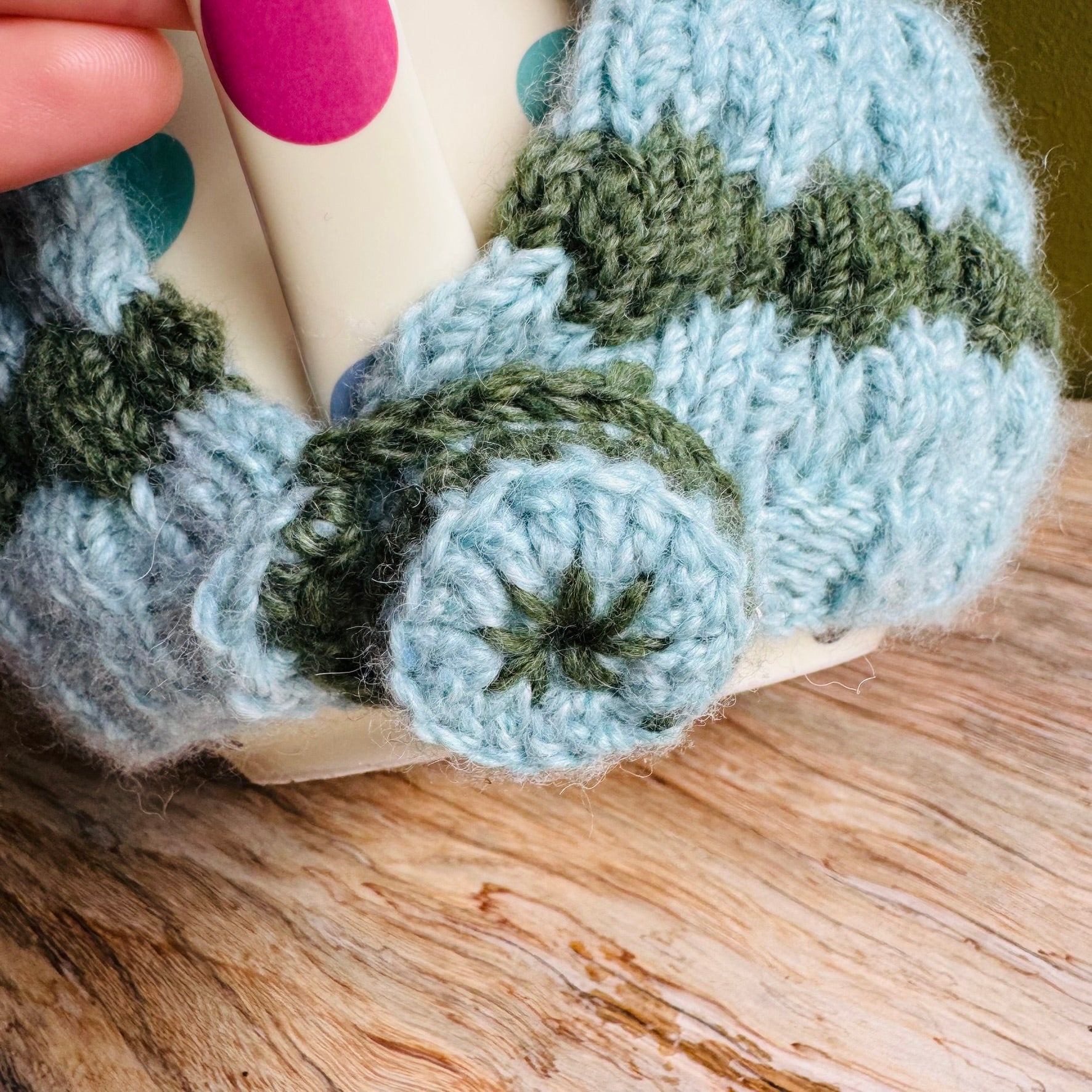 Teapot Cosy -Mint Green and Forest Green - Alpaca/Merino -  4-6 cup