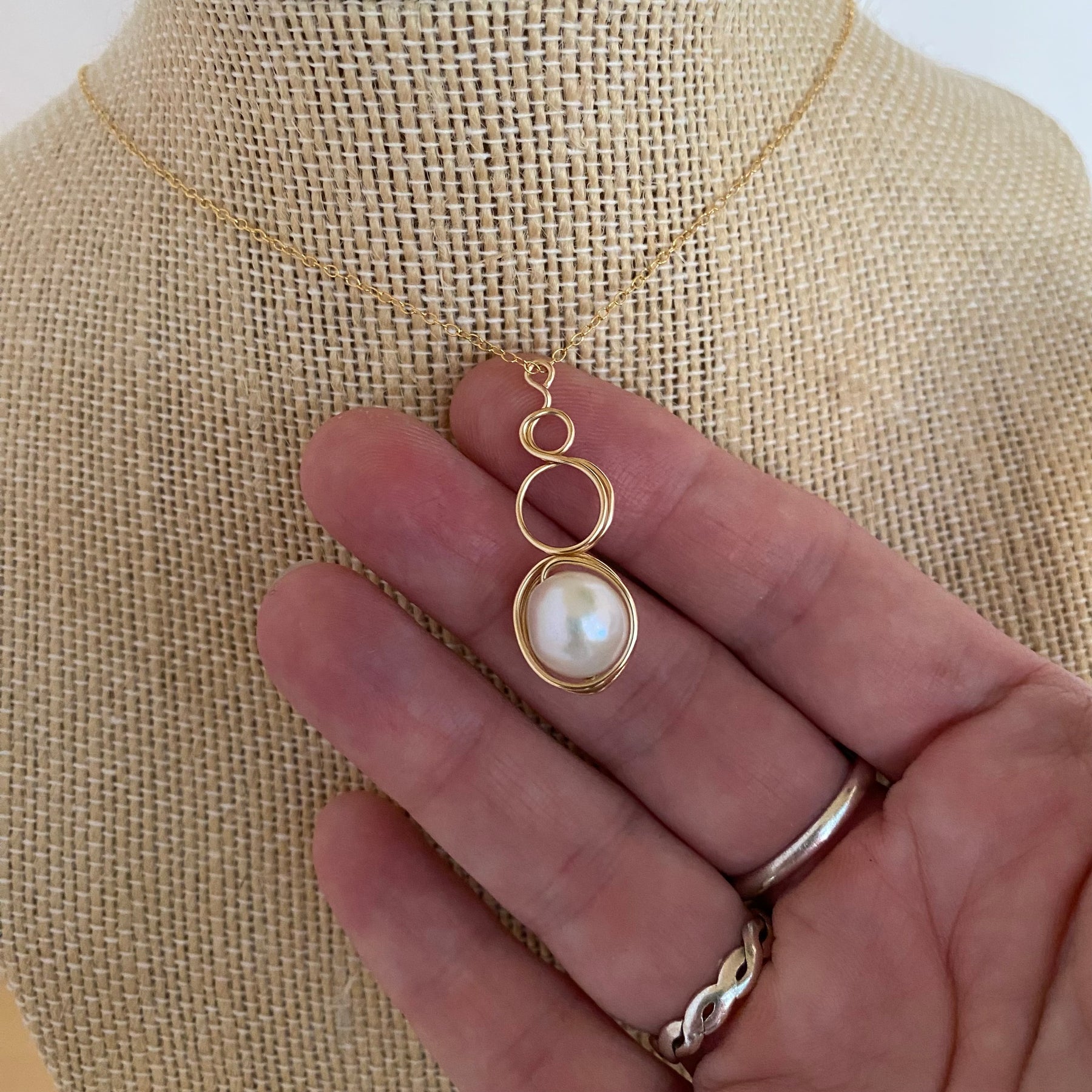 Gold Filled Baroque Pearl Loop Pendant Necklace | Jewellery Gift Idea