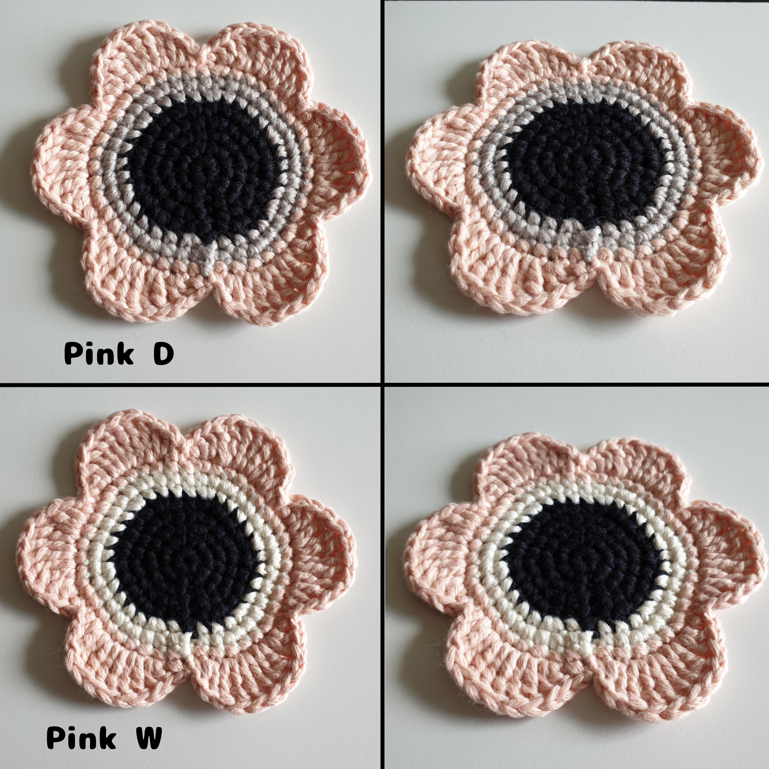 Hand knitted Daisy Flower Soft Coaster : Pink Red Blue