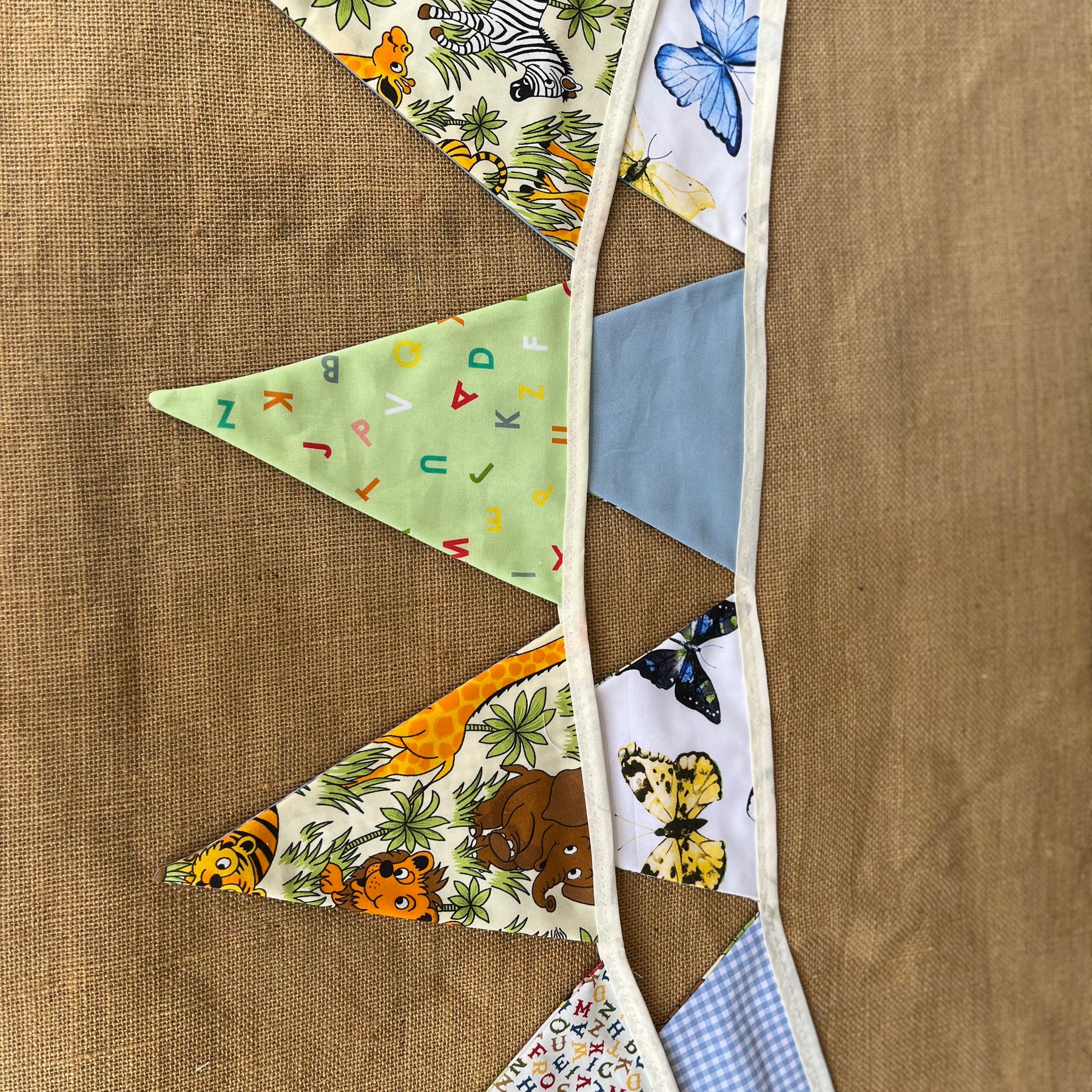Nursery/celebration Bunting | 3m long | reversible | jungle animals | butterflies