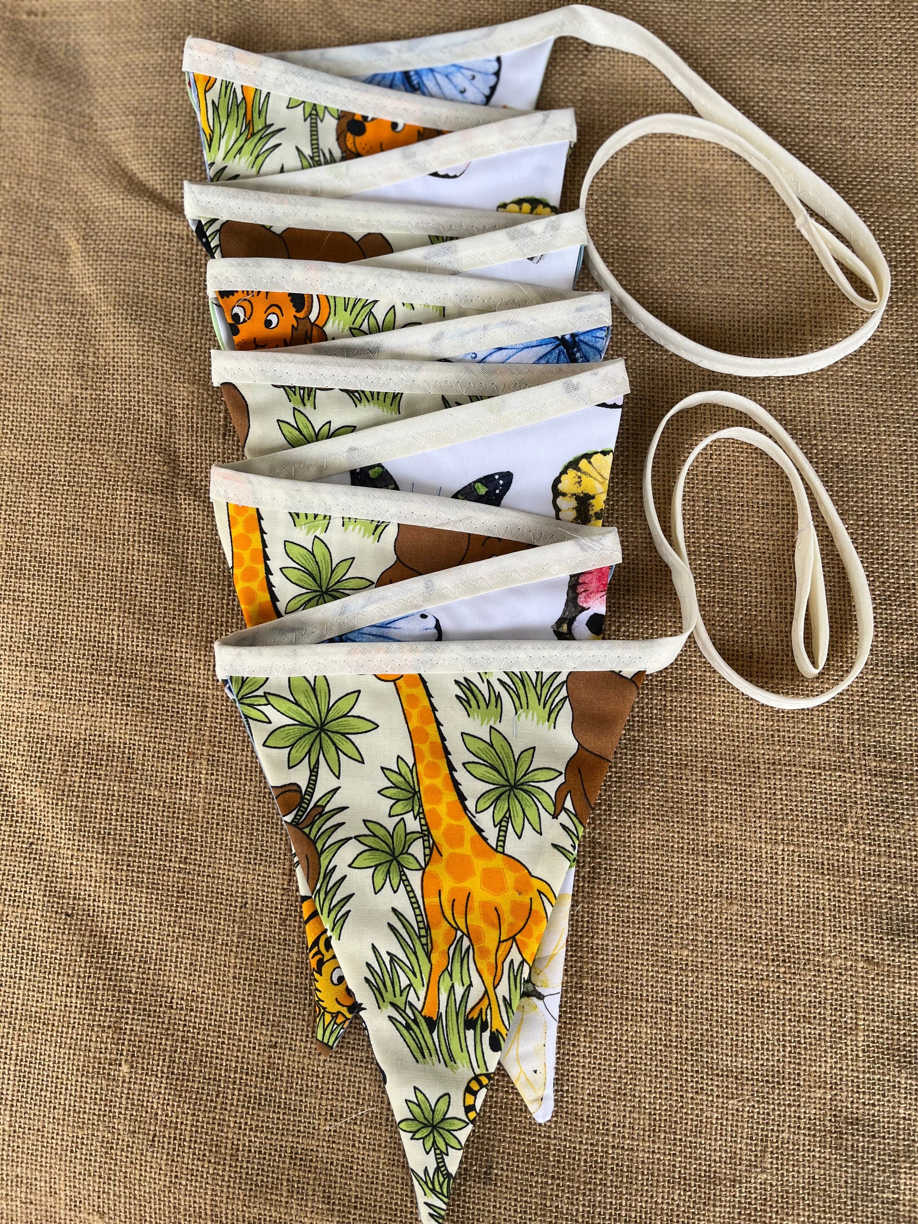 Nursery/celebration Bunting | 3m long | reversible | jungle animals | butterflies