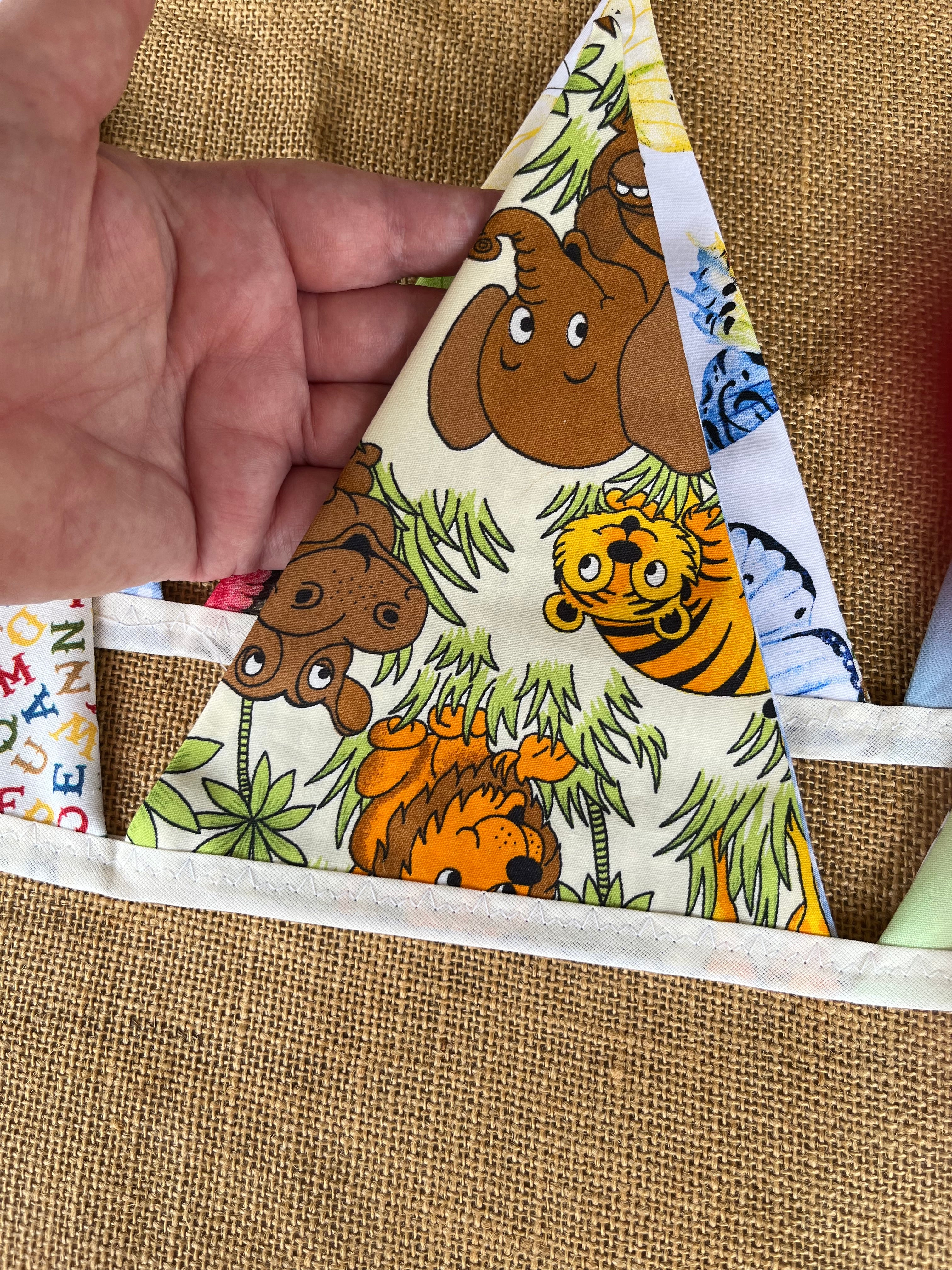 Nursery/celebration Bunting | 3m long | reversible | jungle animals | butterflies