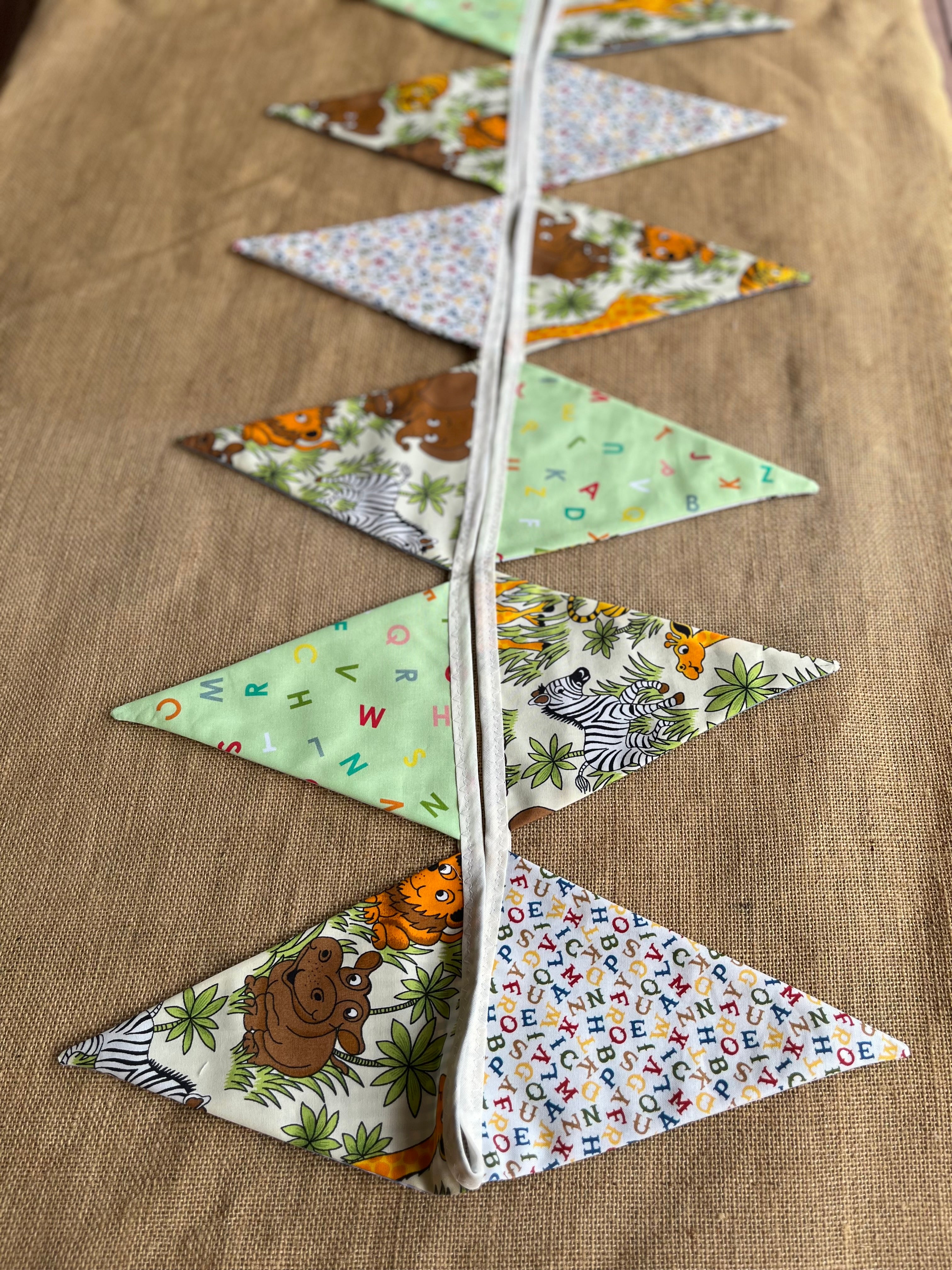 Nursery/celebration Bunting | 3m long | reversible | jungle animals | butterflies