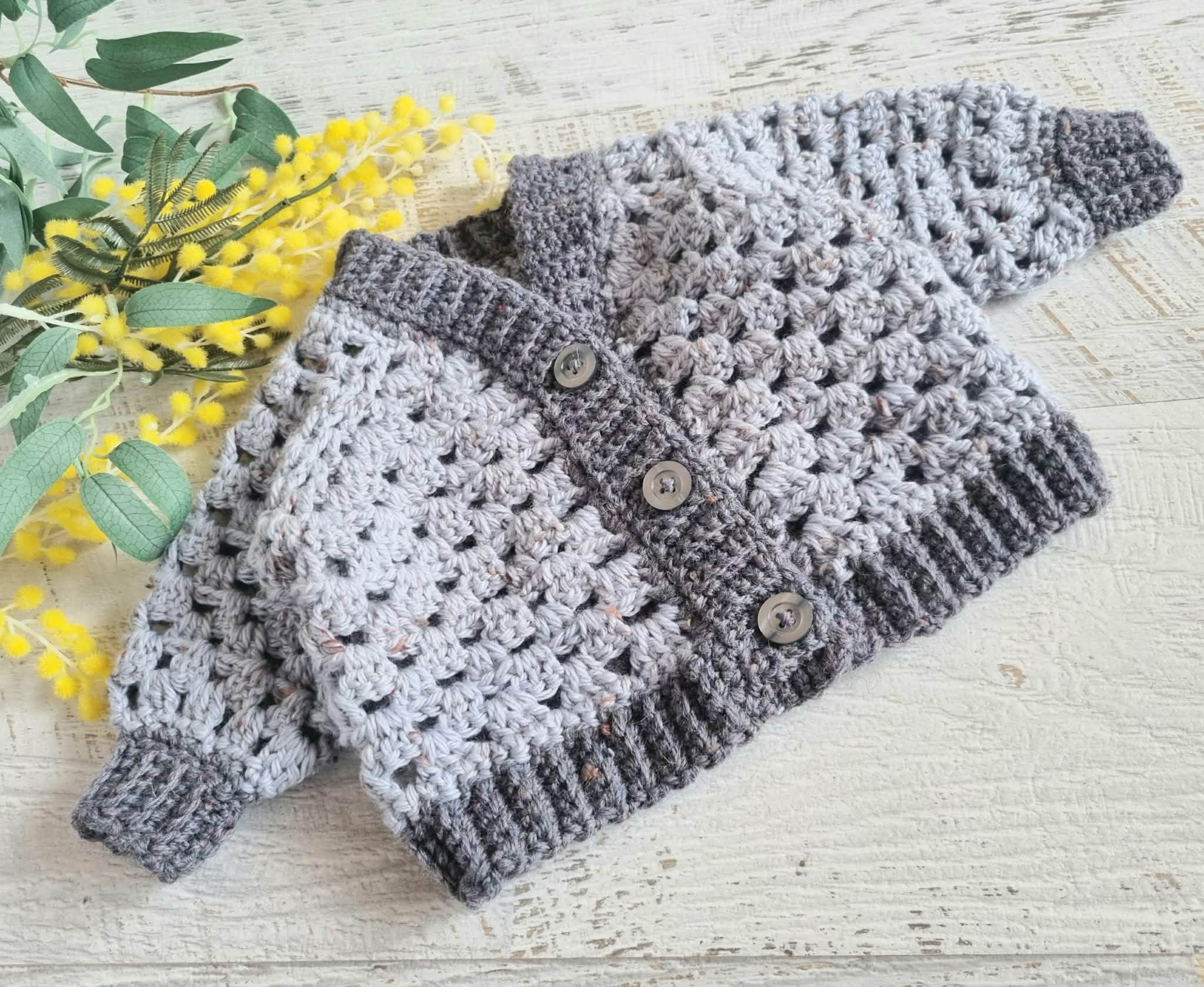 Baby Cardigan | Grey | Newborn | Granny Stitch | Handmade | Crochet | 0-3 months