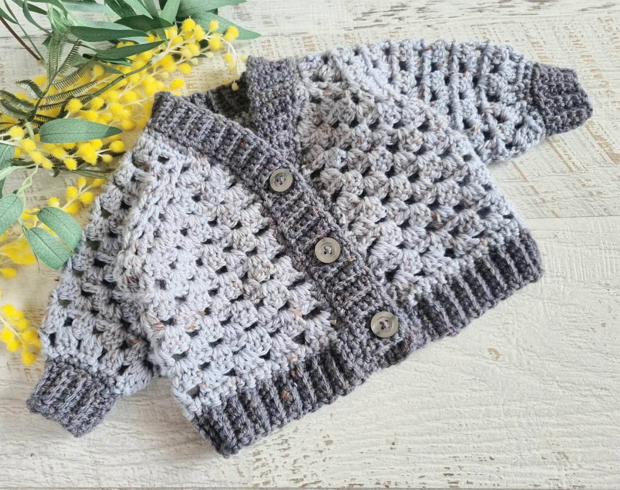 Baby Cardigan | Grey | Newborn | Granny Stitch | Handmade | Crochet | 0-3 months