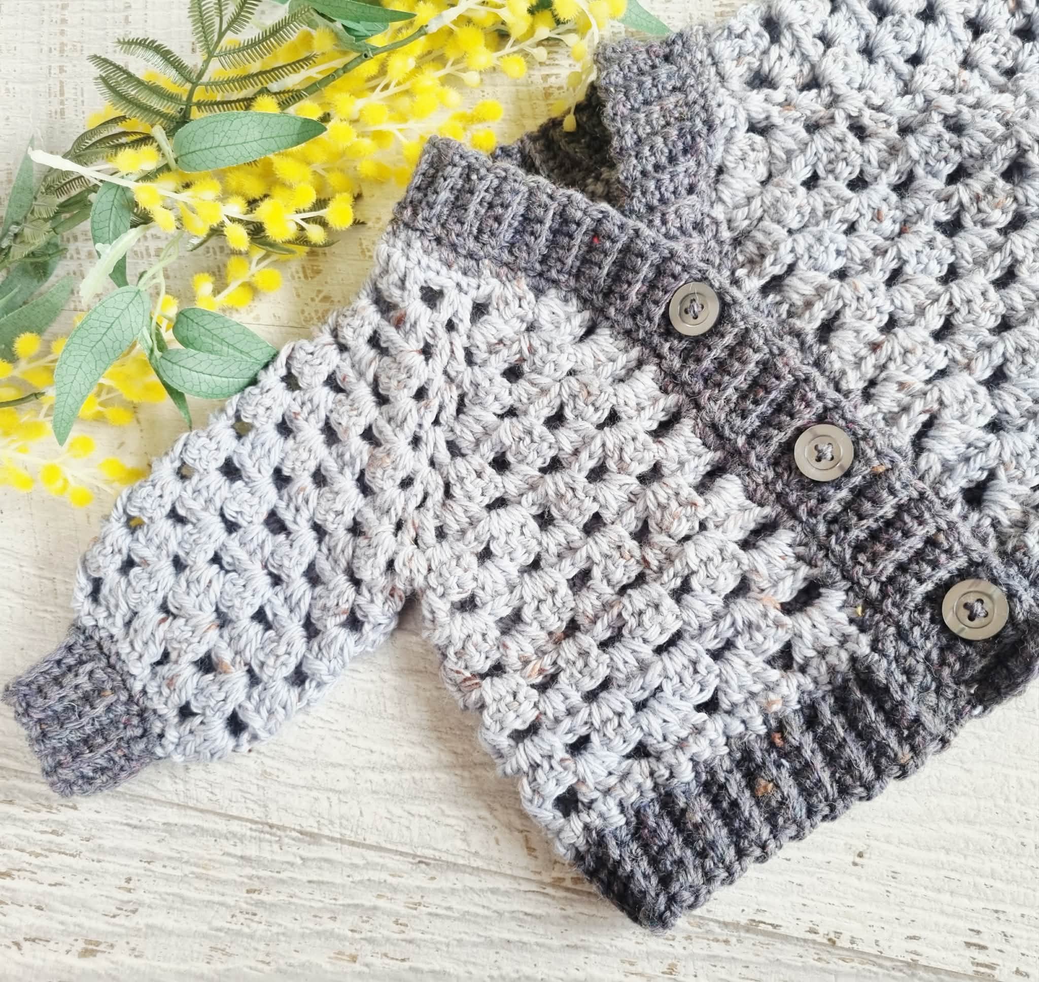 Baby Cardigan | Grey | Newborn | Granny Stitch | Handmade | Crochet | 0-3 months