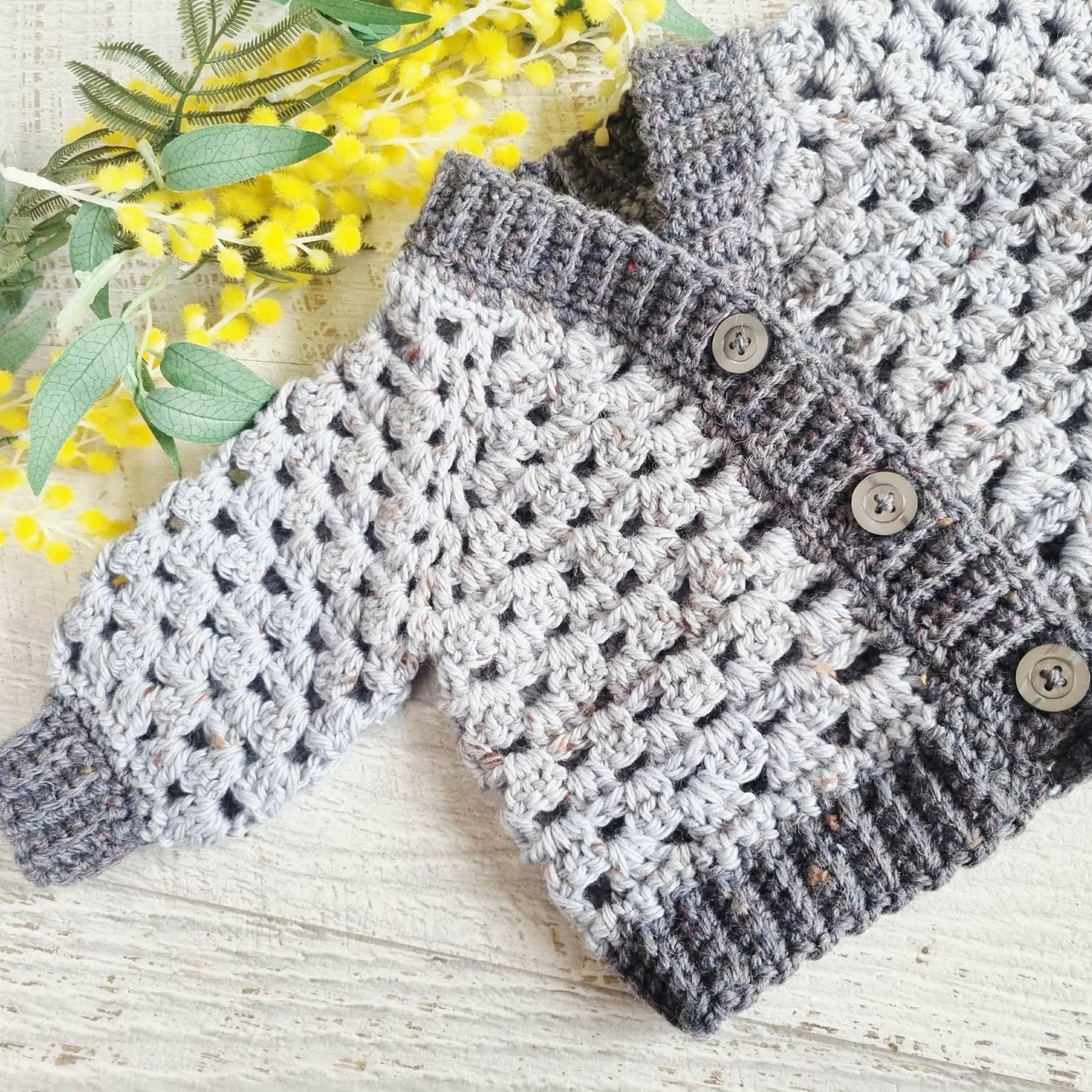Baby Cardigan | Grey or Mustard | Newborn | Granny Stitch | Handmade | Crochet | 0-3 months