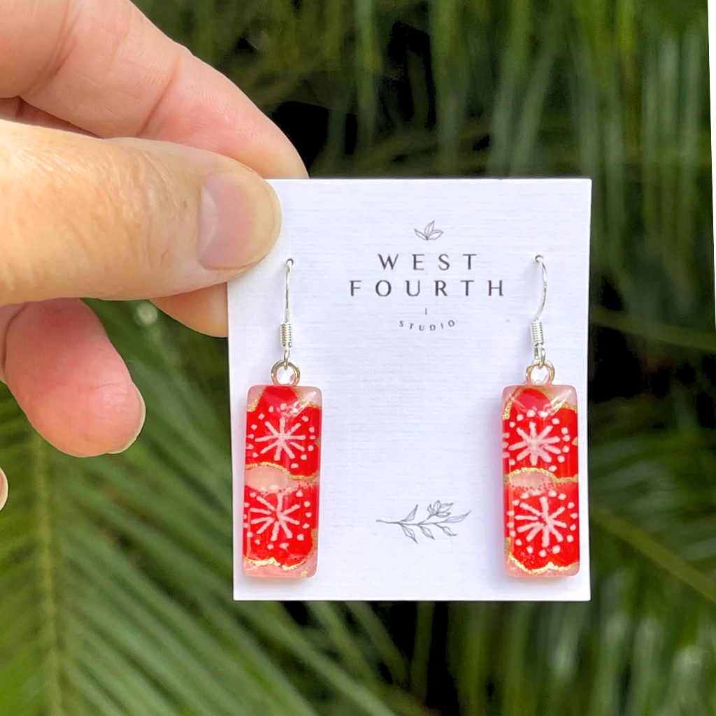 Red Flower Earrings • Handmade with Cherry Blossom Japanese Papers
