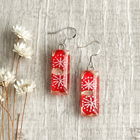 Red Flower Earrings • Handmade with Cherry Blossom Japanese Papers