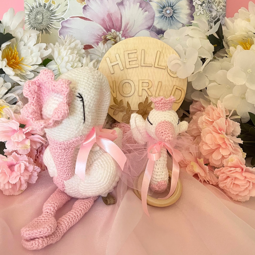 Handmade Crochet Princess Swan and Teether Baby Gift Set