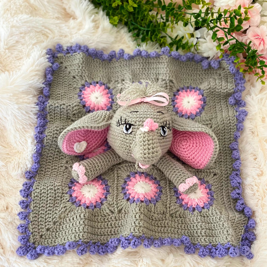 Crochet Elephant Lovey Blanket Miss Ellie, Crochet Elephant Snuggler