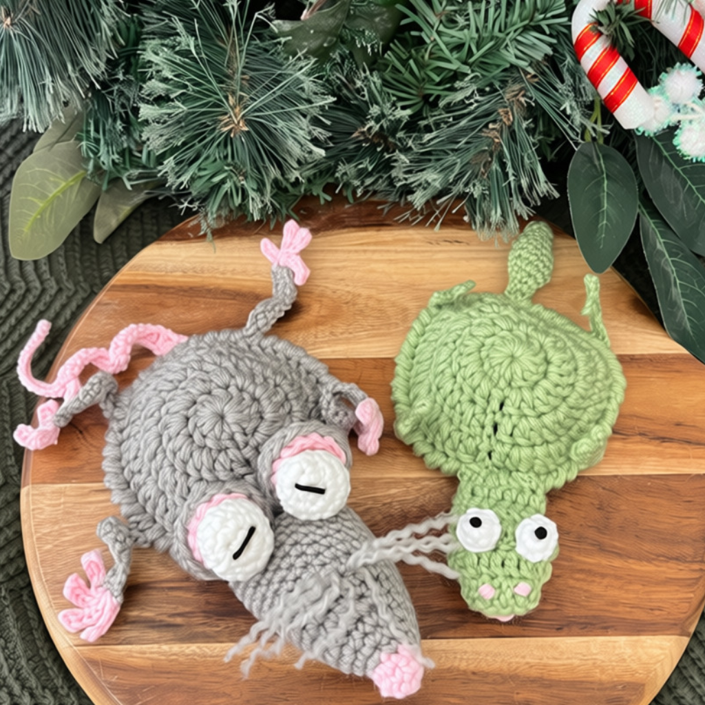 Crochet Mouse Lizard Flip Up Cup Coaster Gift Set