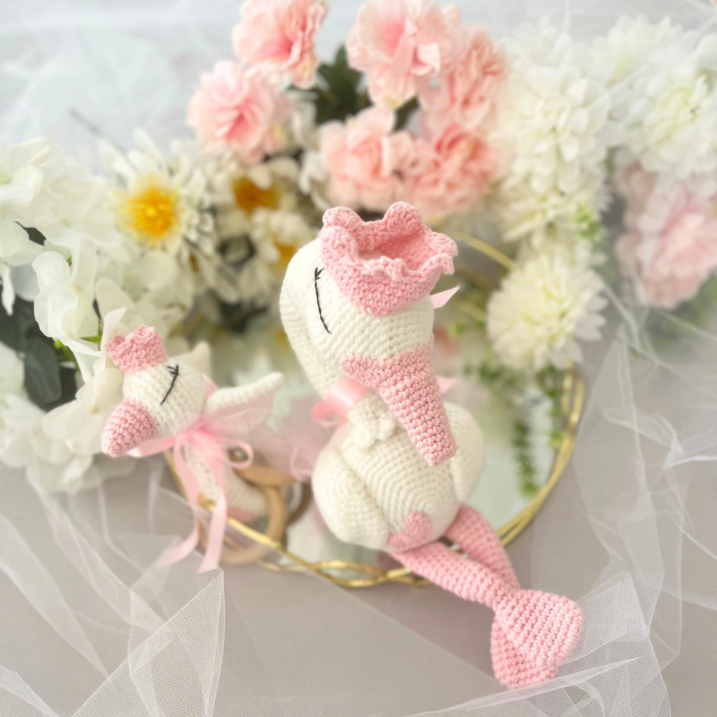Handmade Crochet Princess Swan and Grasping Toy Baby Gift Set