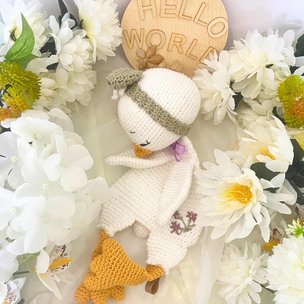 Handmade Crochet Missy Goose Snuggler & Grasping Toy Baby  Gift Set