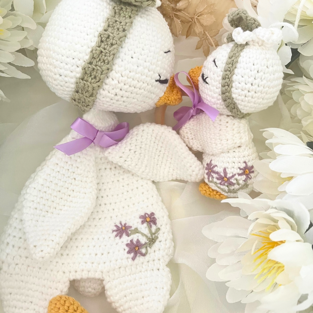 Handmade Crochet Missy Goose Snuggler & Grasping Toy Baby  Gift Set