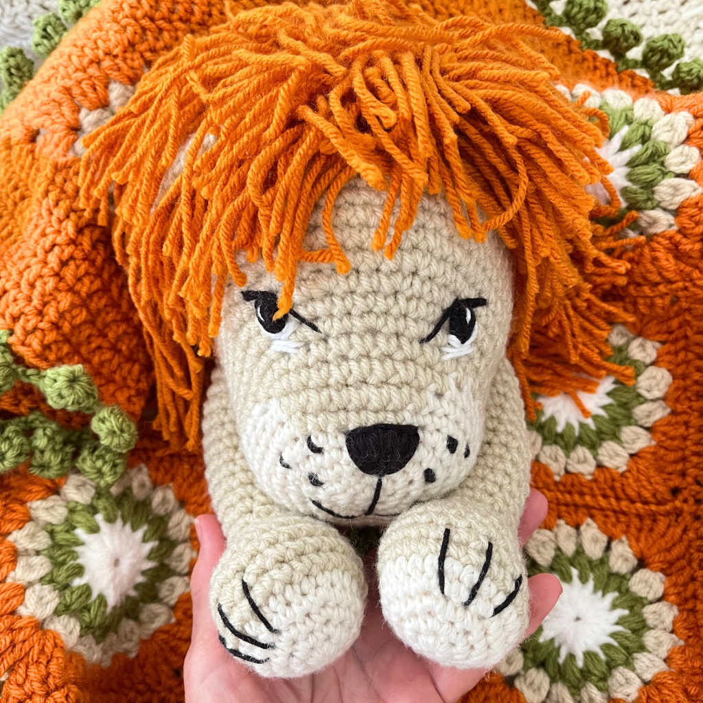 Crochet Lion Snuggle Blanket, Crochet Lion Lovey Blanket