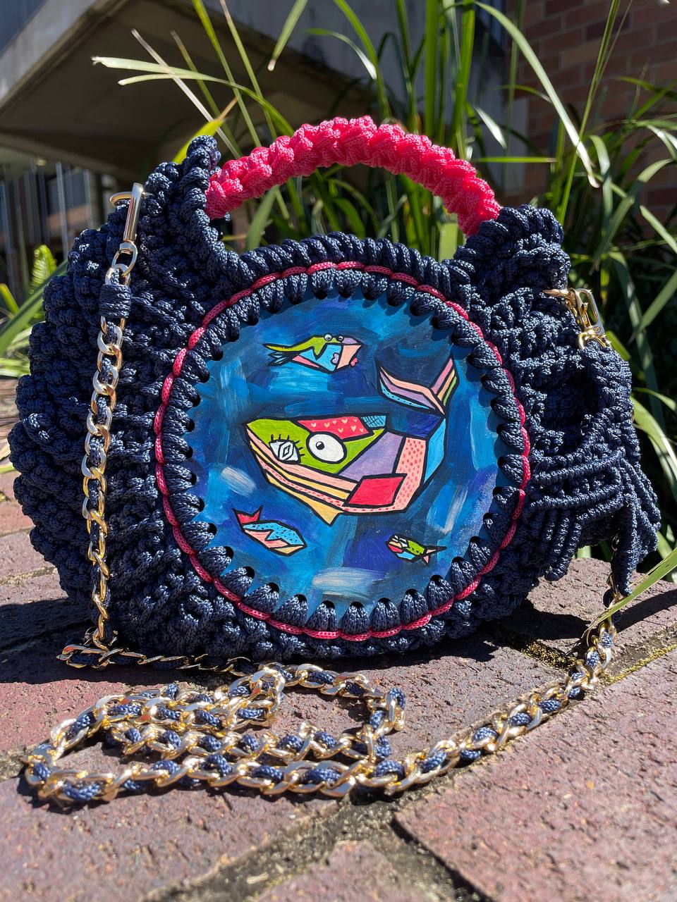Whale Pop Art crochet bag