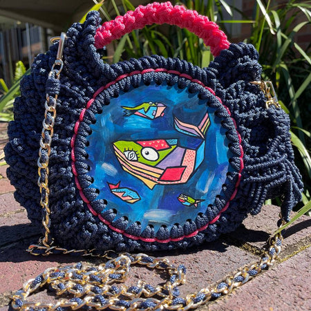 Whale Pop Art crochet bag