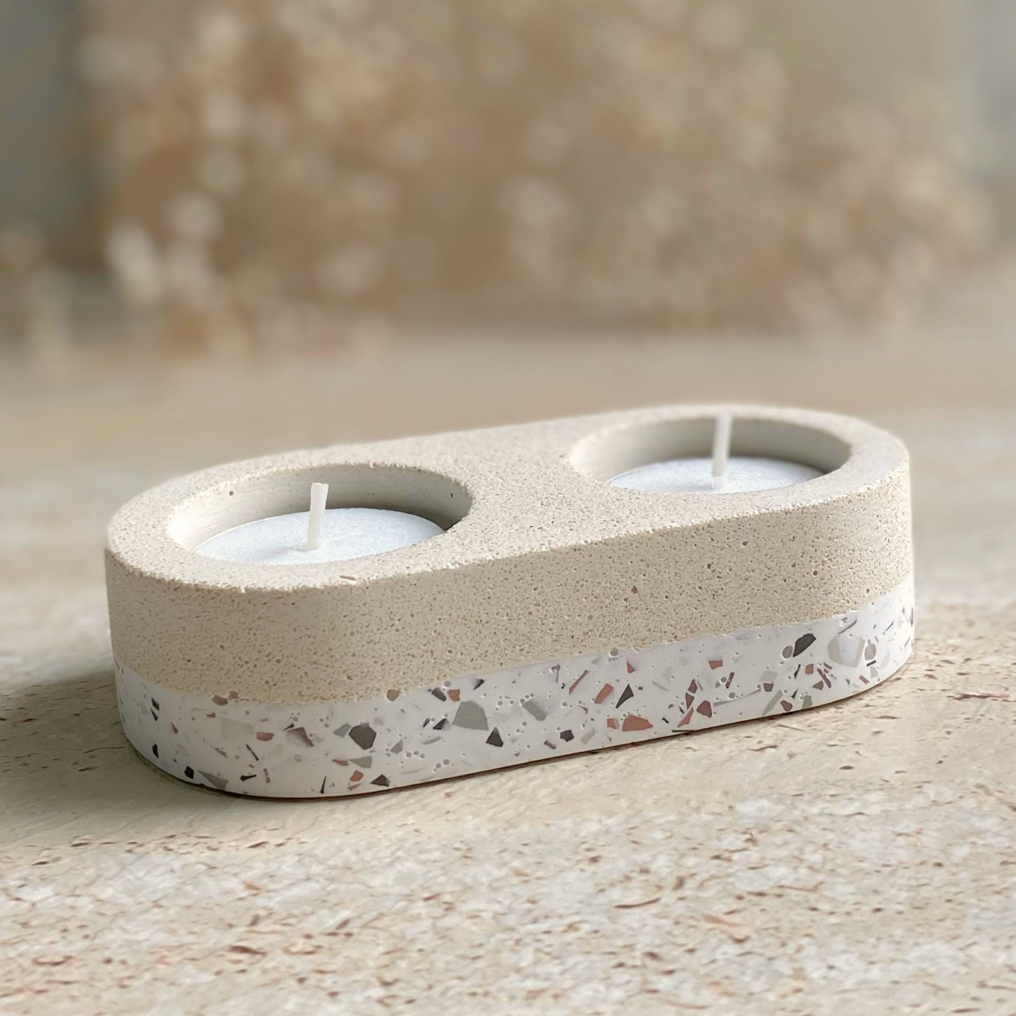 Double tealight holder | Texture Terrazzo Decor