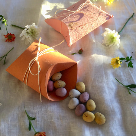 Handmade Paper (Bundle of 4 with Wax Seal) Pillow Boxes - Perfect for Easter Eggs and gifts.