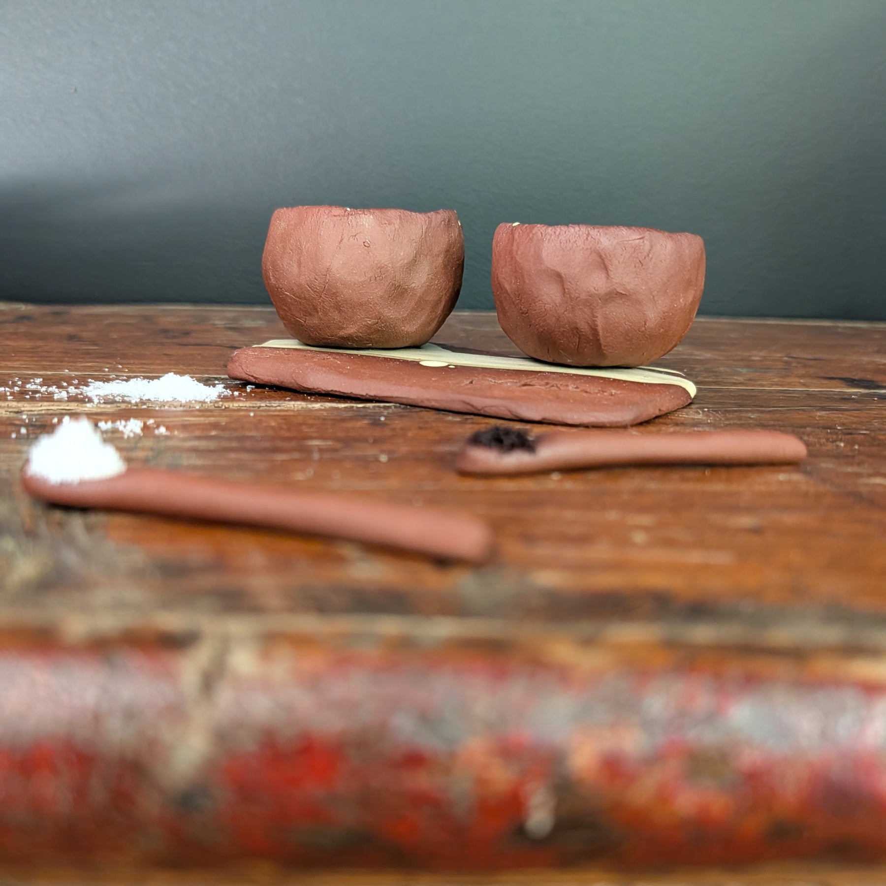 Handmade Ceramic Salt & Pepper Pots with Tray and Spoons | Rustic Minimalism | Slow Made