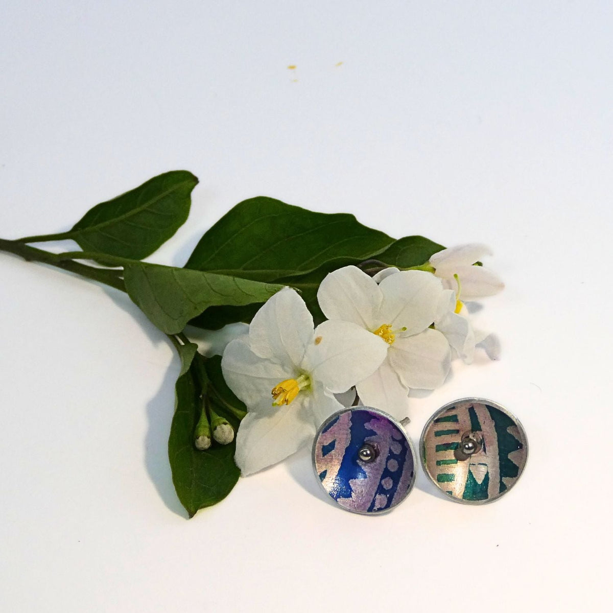 Anodised aluminium stud earrings Aztec Aura Collection