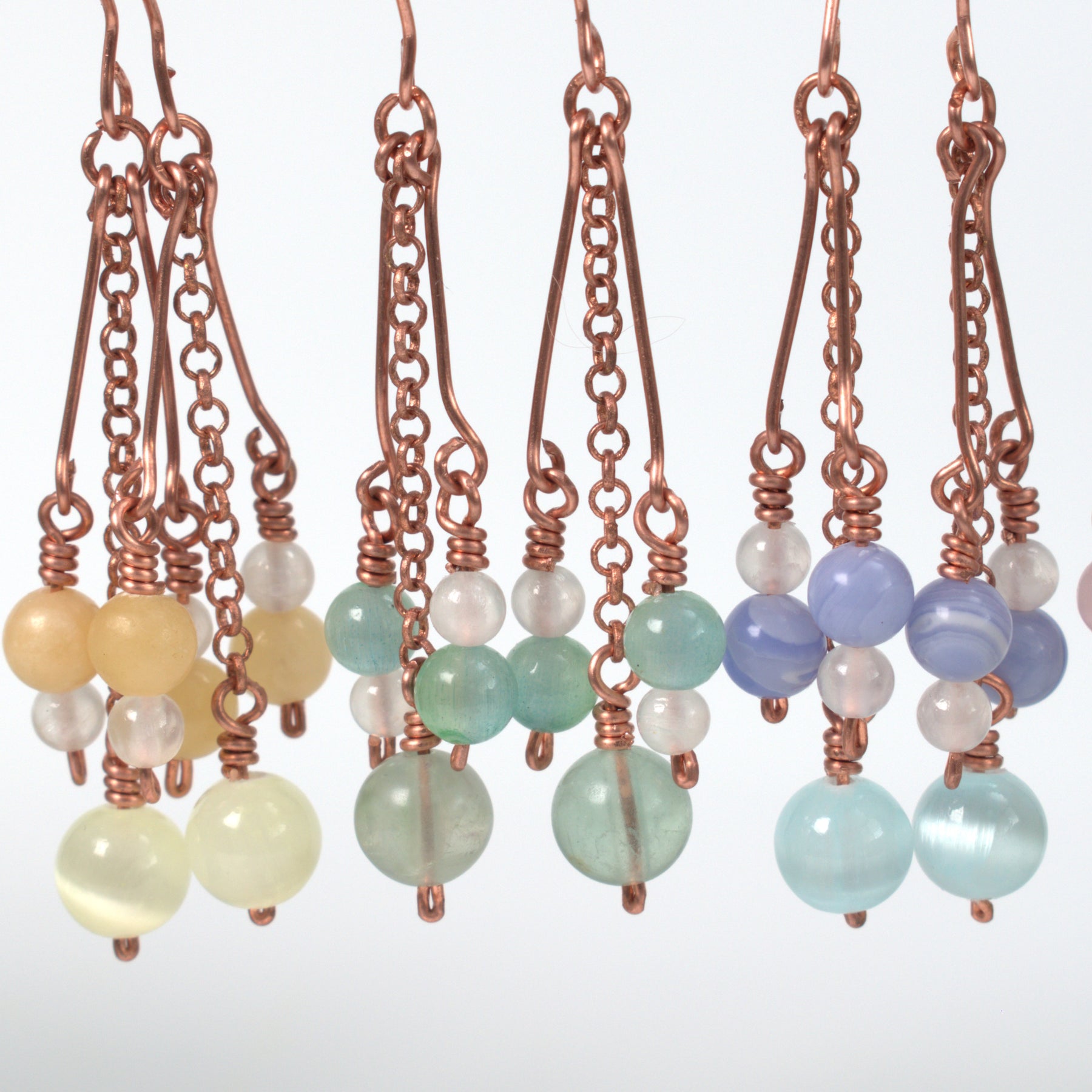 Dewdrop Cluster Earrings – Handmade Copper Earrings with Selenite & Gemstones