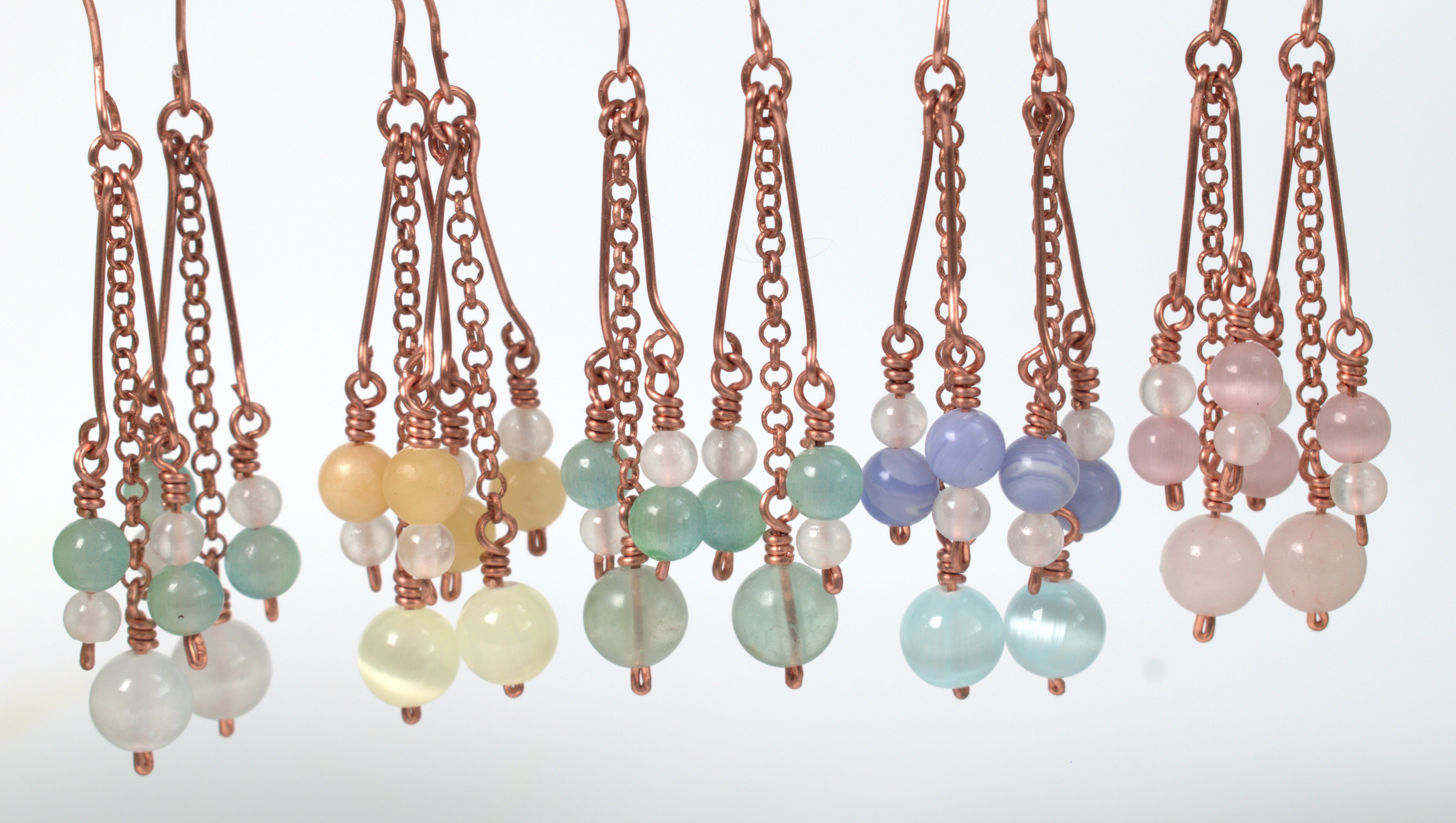 Dewdrop Cluster Earrings – Handmade Copper Earrings with Selenite & Gemstones