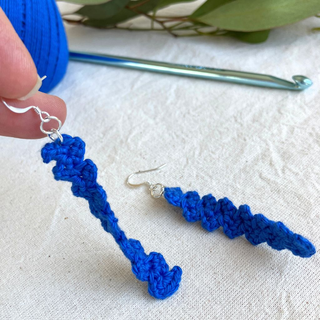 Blue Tide Twists - Handmade Cotton Crochet Dangle Earrings