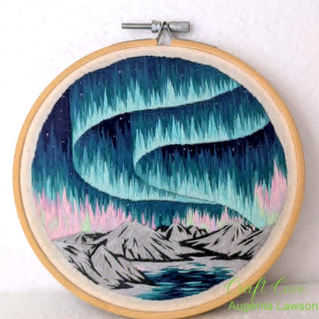 Aurora Thread Painting – Hand Embroidered Northern Lights Landscape