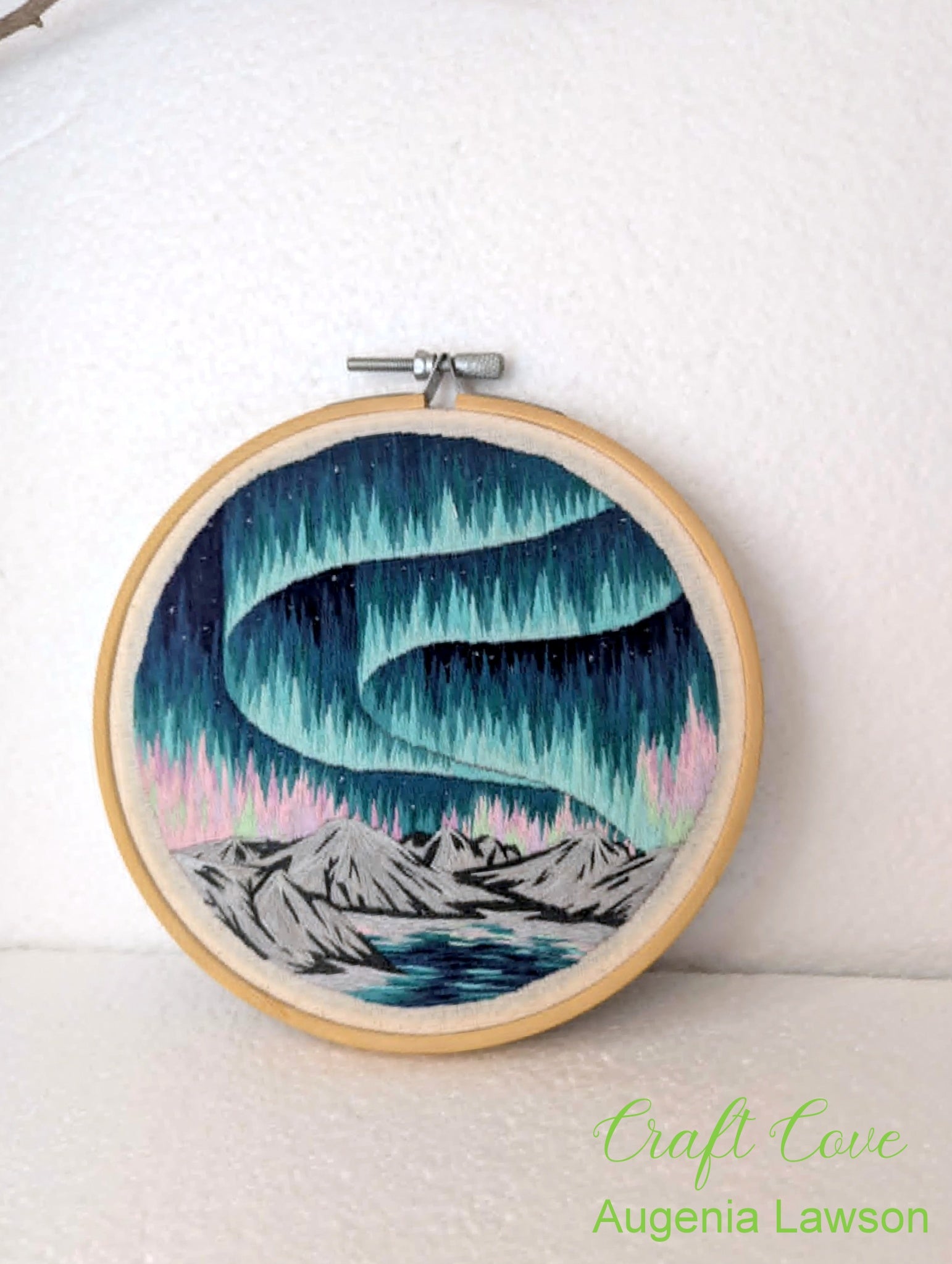Aurora Thread Painting – Hand Embroidered Northern Lights Landscape