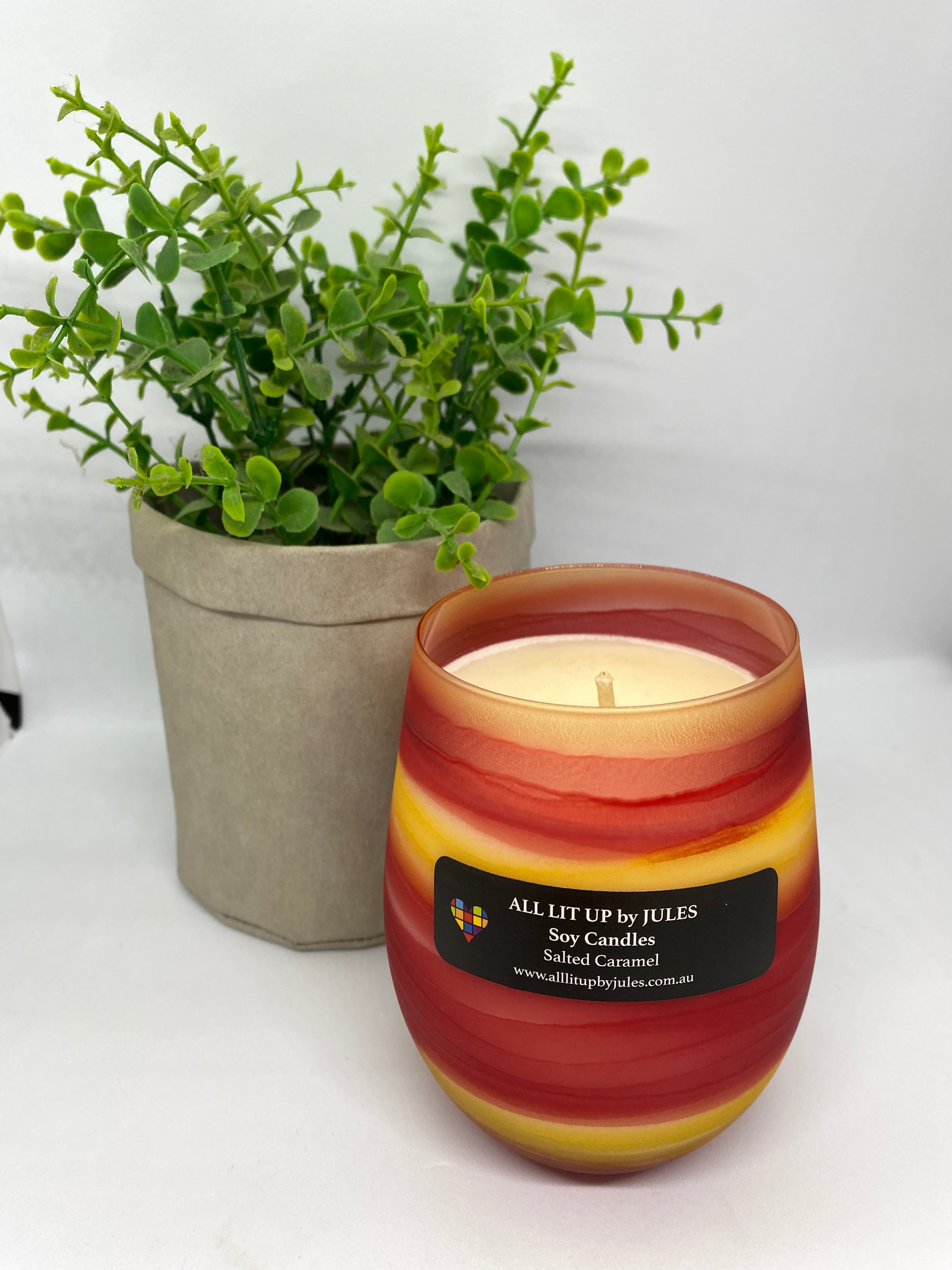 Red Orange and Yellow Stripe Glass with Salted Caramel Fragrance