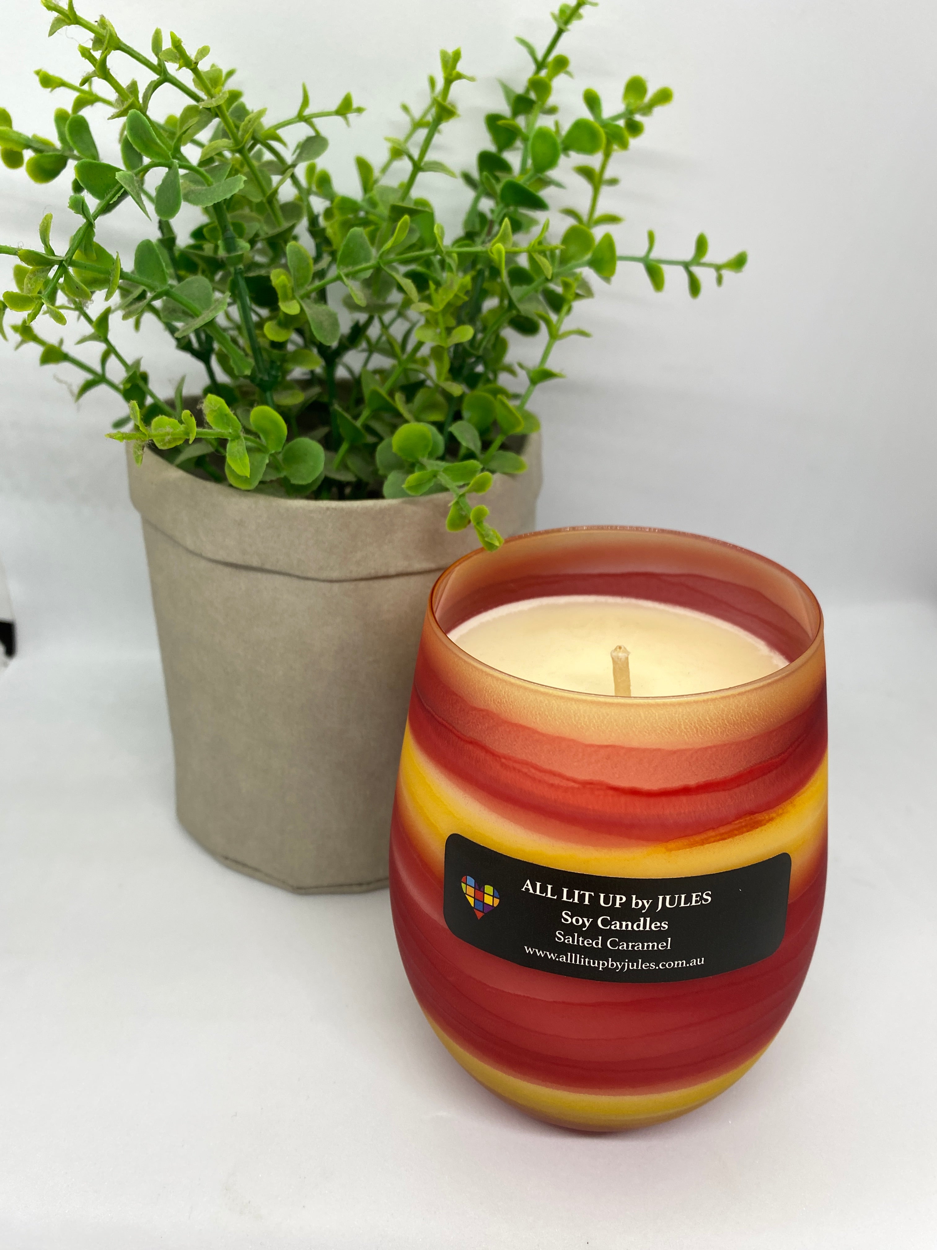 Red Orange and Yellow Stripe Glass with Salted Caramel Fragrance