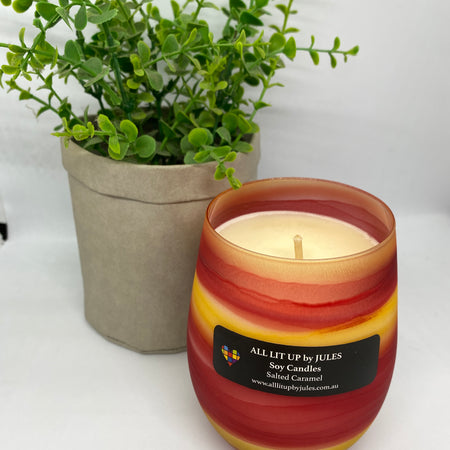 Red Orange and Yellow Stripe Glass with Salted Caramel Fragrance